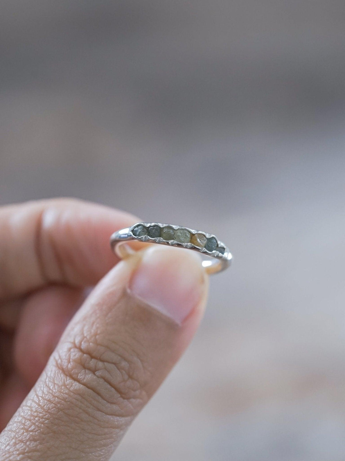 Unique Montana Sapphire Ring with Hidden Gems in recycled sterling silver