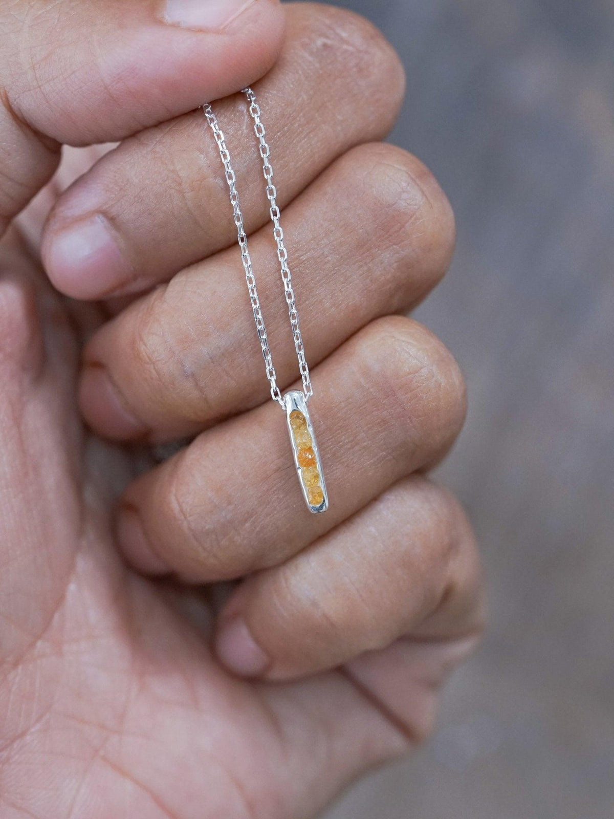 Yellow Rough Garnet Necklace with Hidden Gems in sterling silver