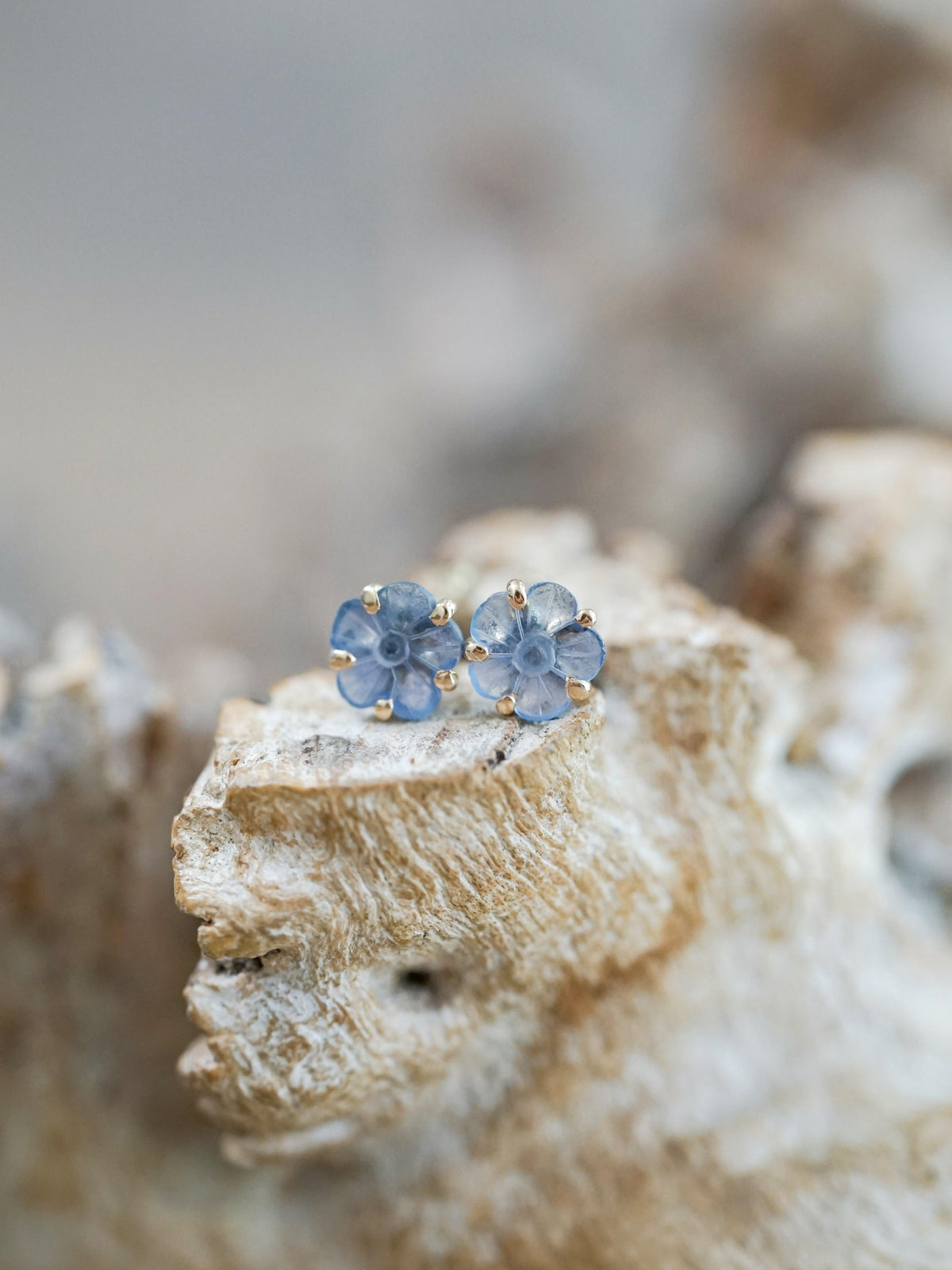 Yogo Sapphire Flower Earrings in Ethical Gold - Gardens of the Sun | Ethical Jewelry
