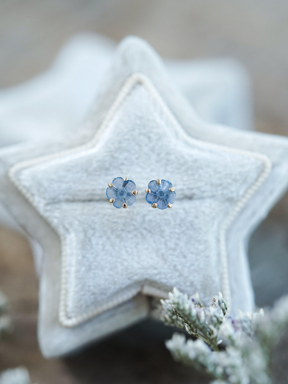 Yogo Sapphire Flower Earrings in Ethical Gold - Gardens of the Sun | Ethical Jewelry