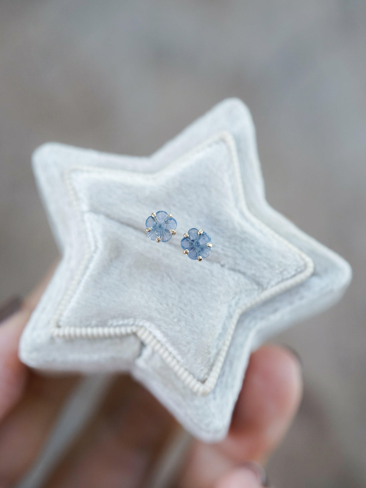 Yogo Sapphire Flower Earrings in Ethical Gold - Gardens of the Sun | Ethical Jewelry