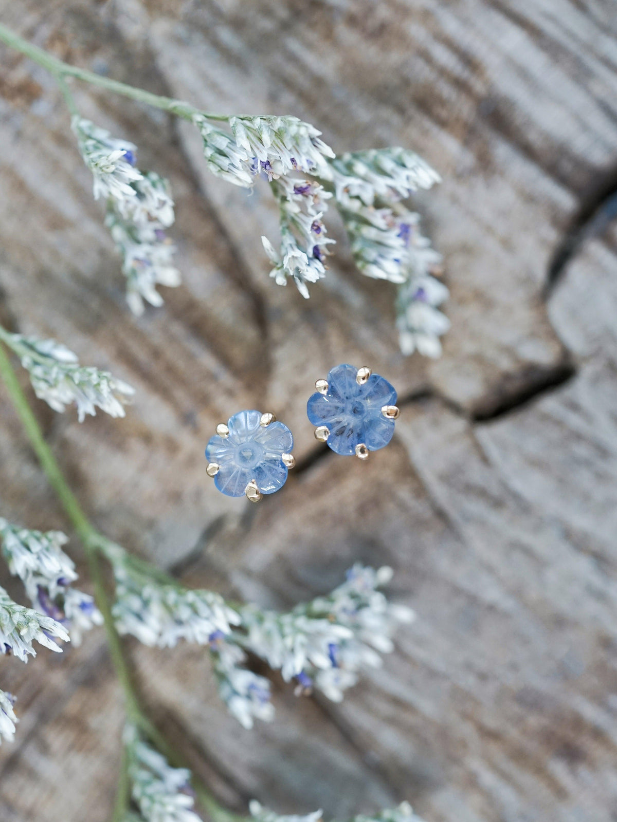 Yogo Sapphire Flower Earrings in Ethical Gold - Gardens of the Sun | Ethical Jewelry
