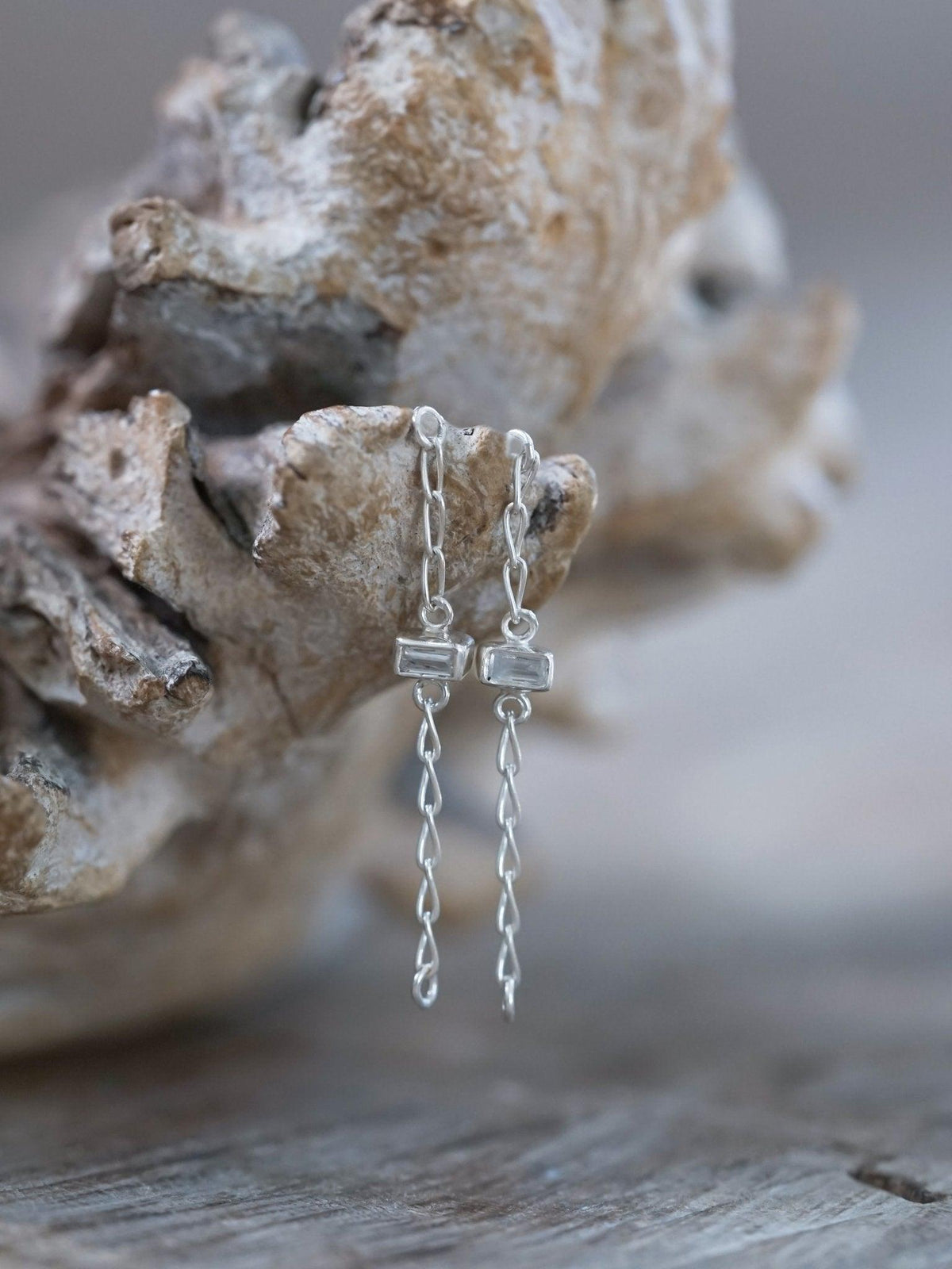 Zircon Ear Chains in Sterling Silver