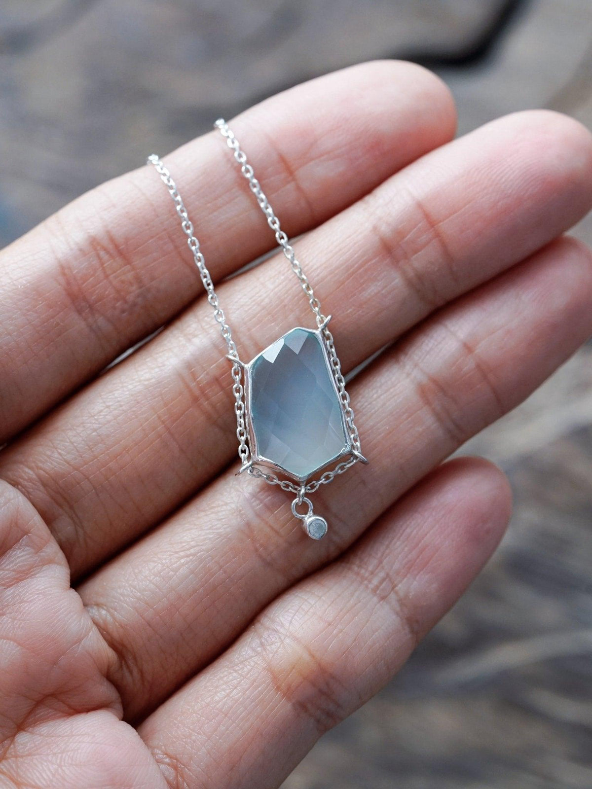 Aqua Chalcedony and White Zircon Necklace - Gardens of the Sun | Ethical Jewelry