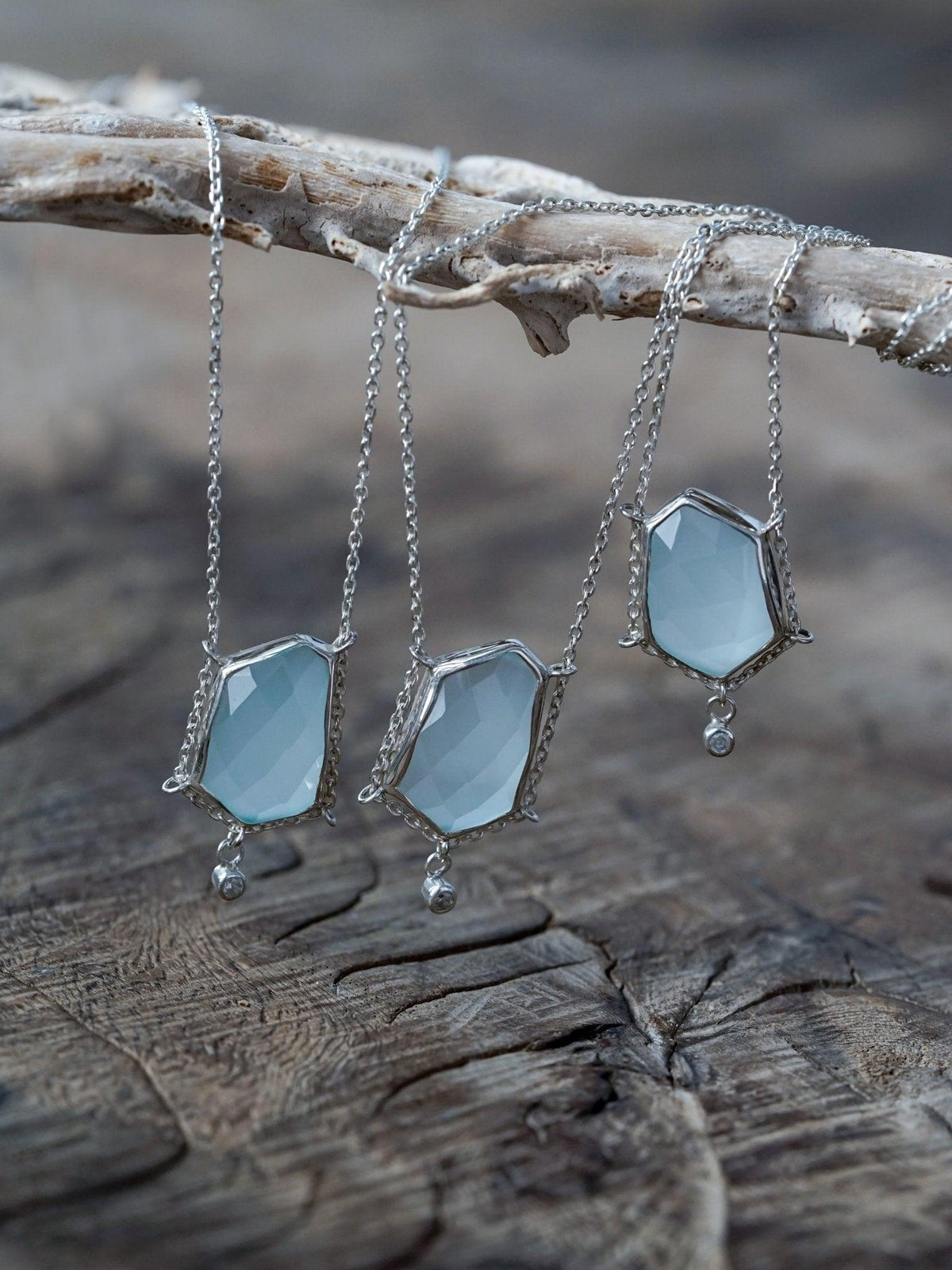 Aqua Chalcedony and White Zircon Necklace - Gardens of the Sun | Ethical Jewelry