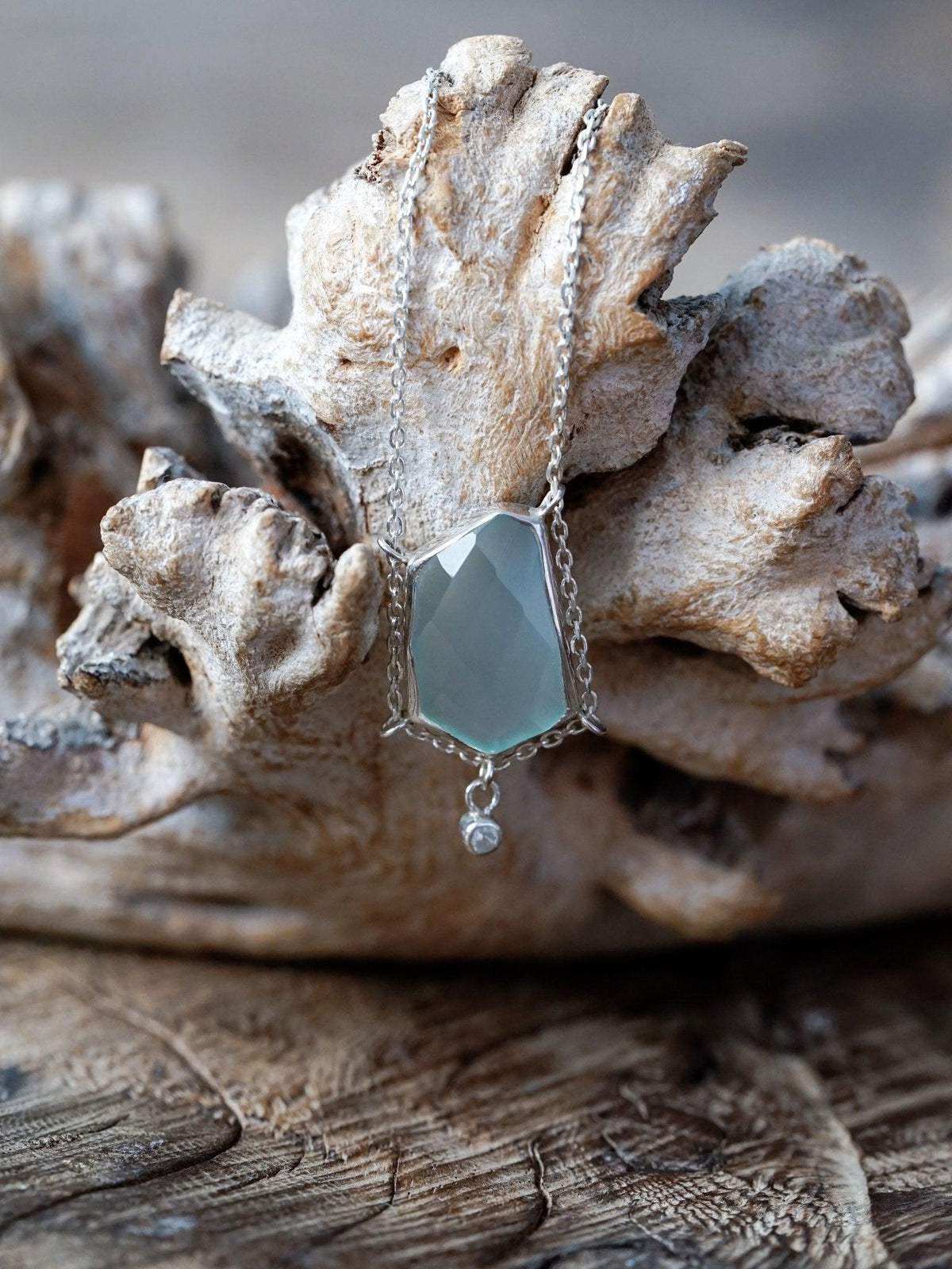Aqua Chalcedony and White Zircon Necklace - Gardens of the Sun | Ethical Jewelry