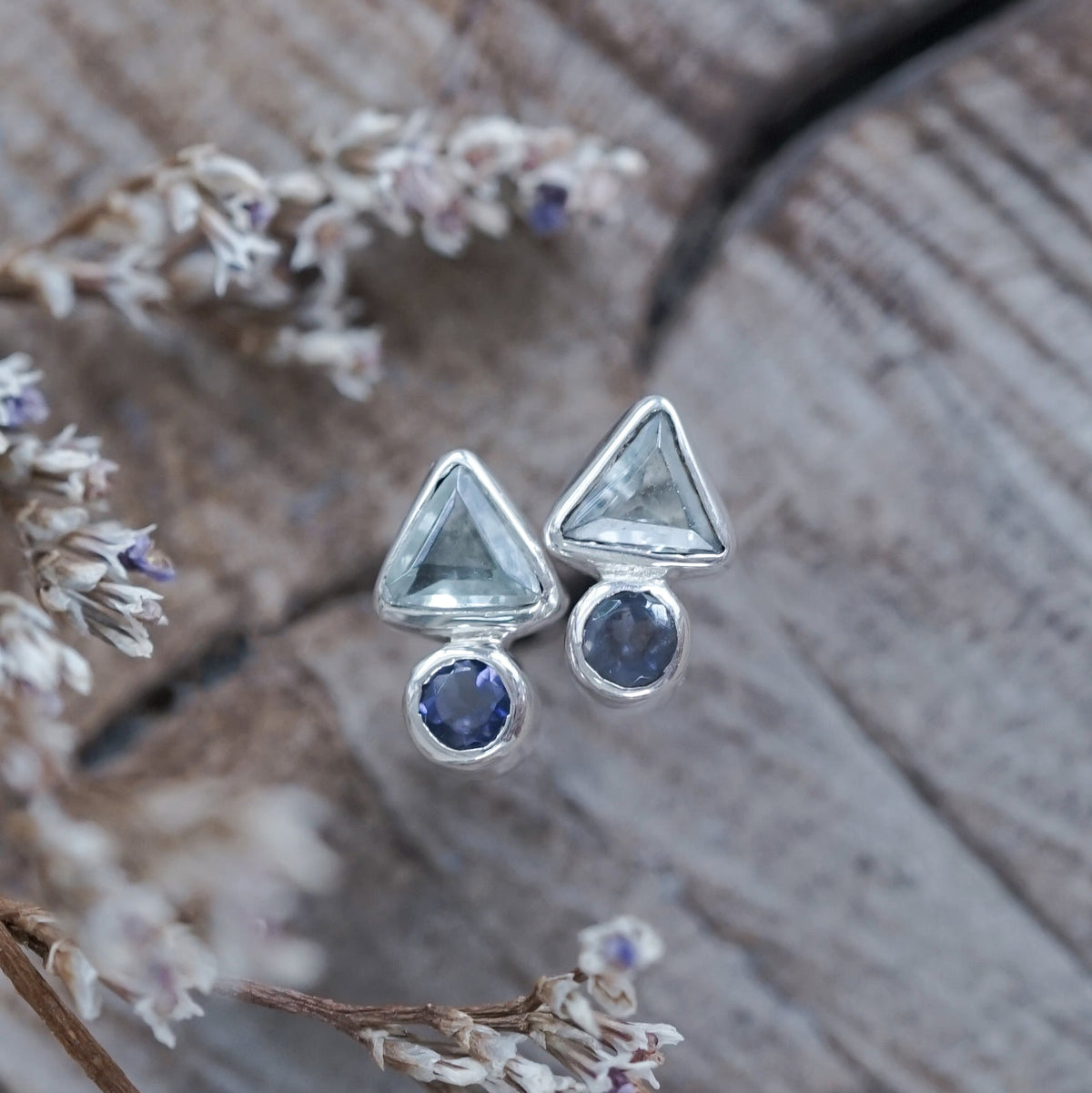 Aquamarine and Iolite Earrings - Gardens of the Sun | Ethical Jewelry