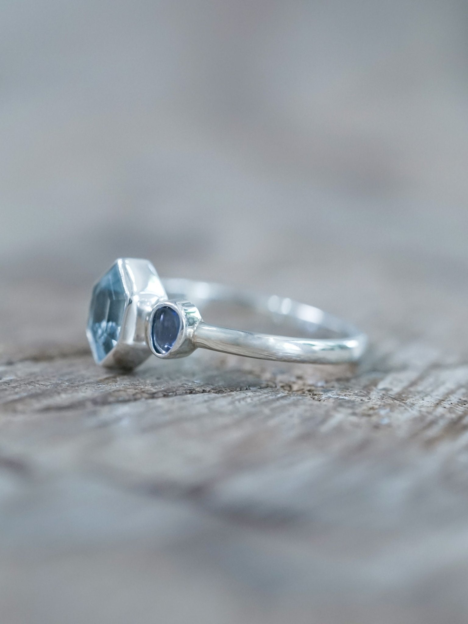 Minimalist pear shaped aquamarine ring solid 14k rose gold dainty two –  Ohjewel