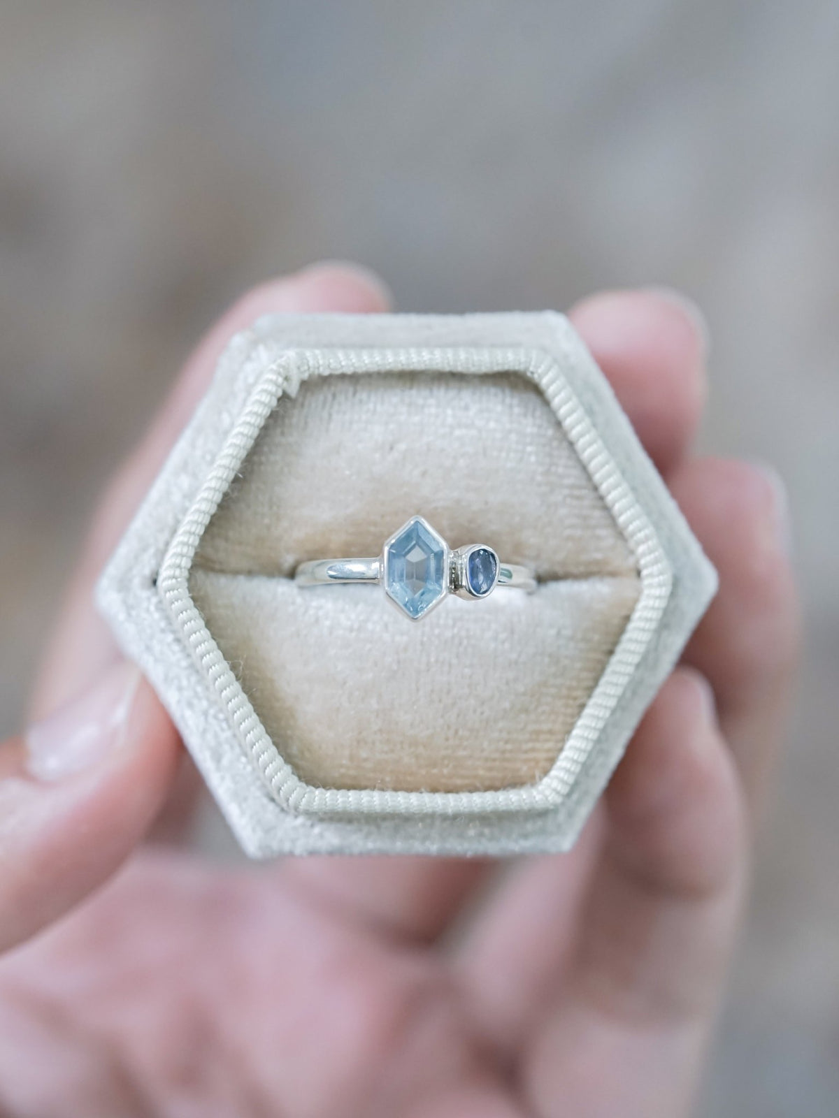 Aquamarine and Sapphire Ring - Gardens of the Sun | Ethical Jewelry