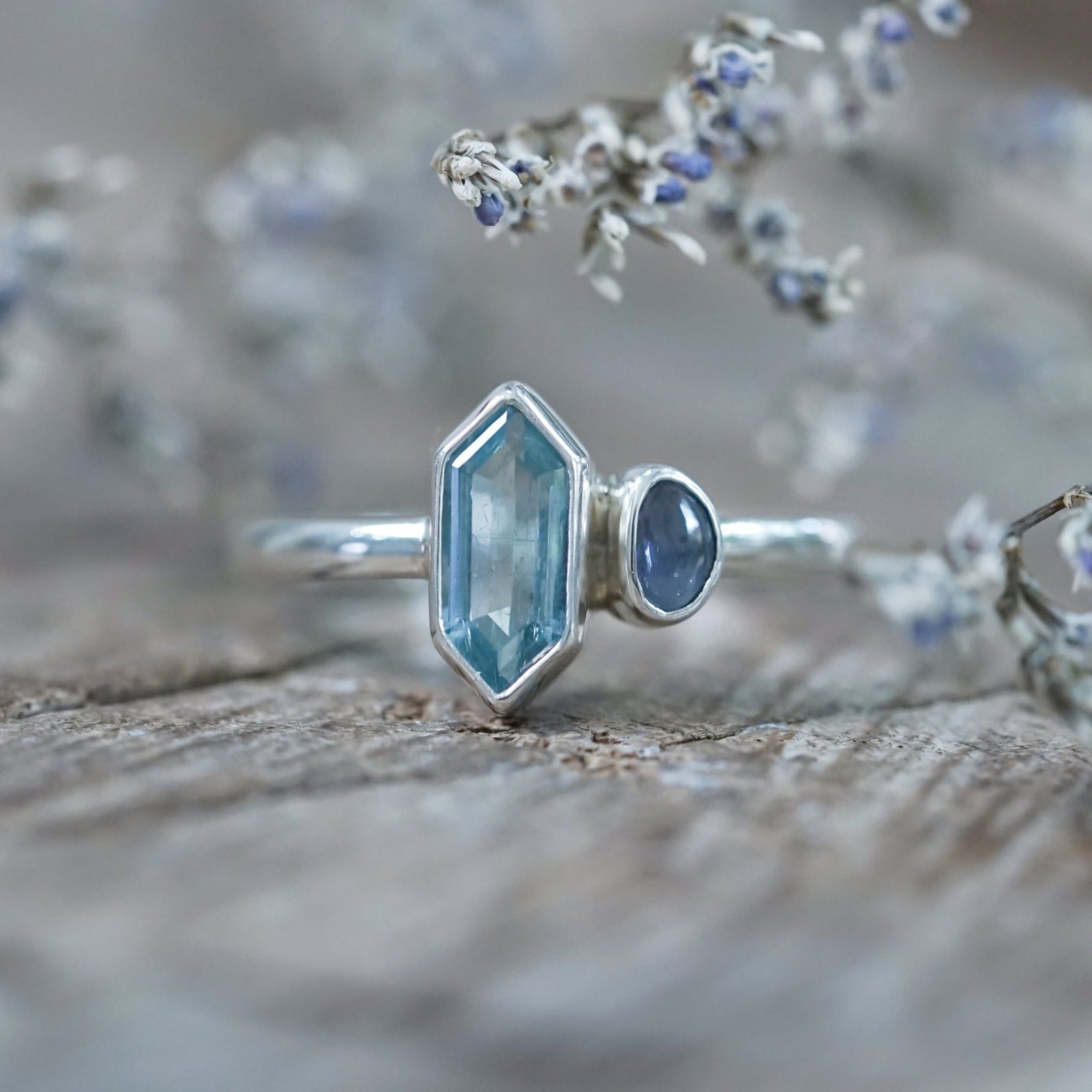 Aquamarine and Sapphire Ring - Gardens of the Sun | Ethical Jewelry