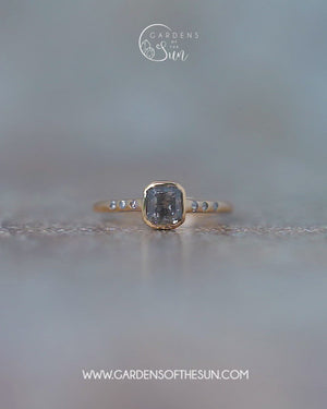 Square Salt and Pepper Diamond Ring in Eco Gold