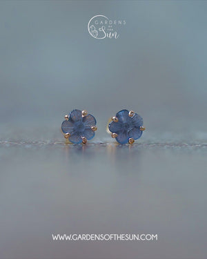 Yogo Sapphire Flower Earrings in Ethical Gold - Gardens of the Sun | Ethical Jewelry
