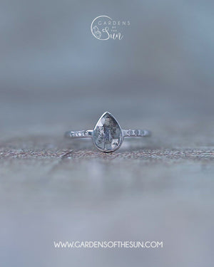 Salt and Pepper Pear Diamond Ring in Ethical White Gold