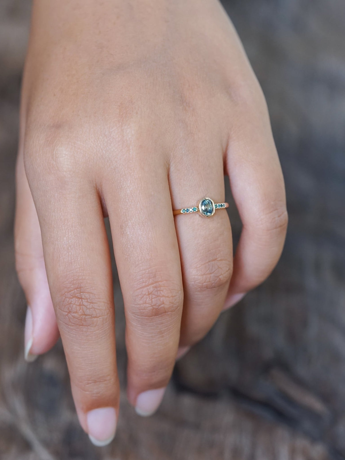 Bicolor Sapphire and Blue Diamond Ring in Ethical Gold - Gardens of the Sun | Ethical Jewelry