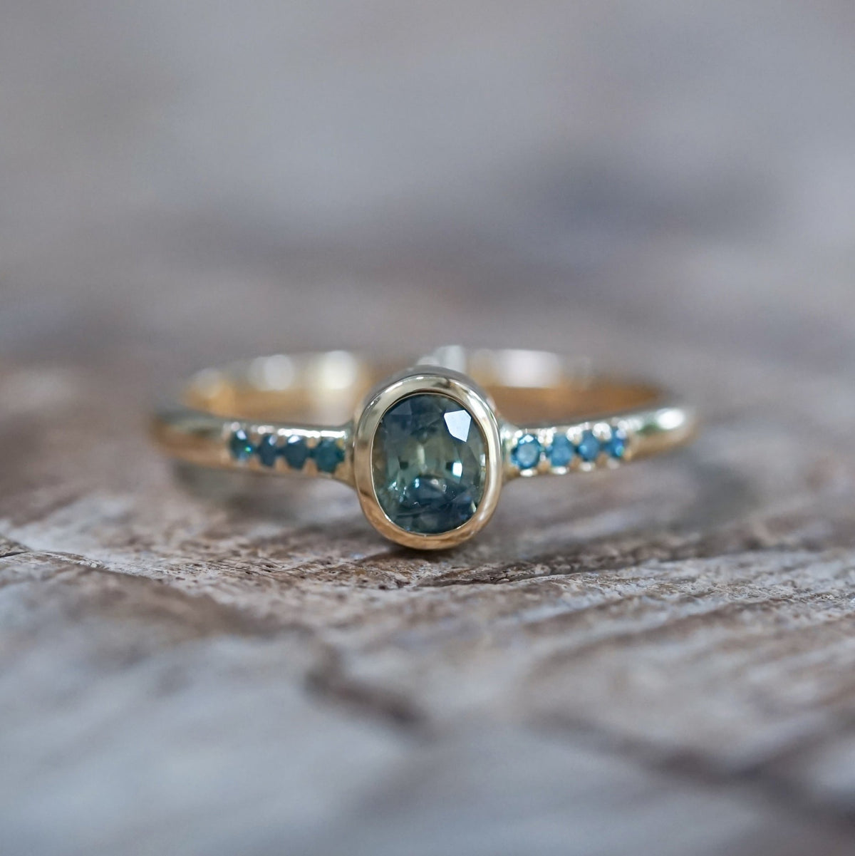 Bicolor Sapphire and Blue Diamond Ring in Ethical Gold - Gardens of the Sun | Ethical Jewelry
