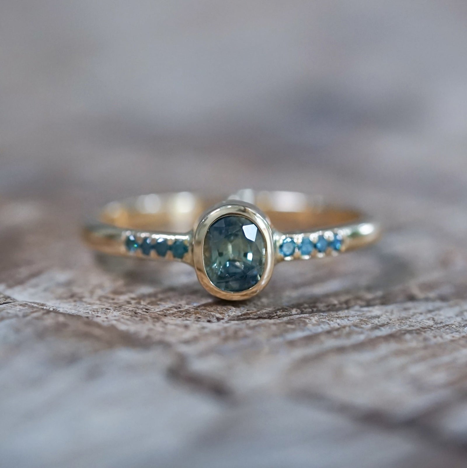 Bicolor Sapphire and Blue Diamond Ring in Ethical Gold - Gardens of the Sun | Ethical Jewelry