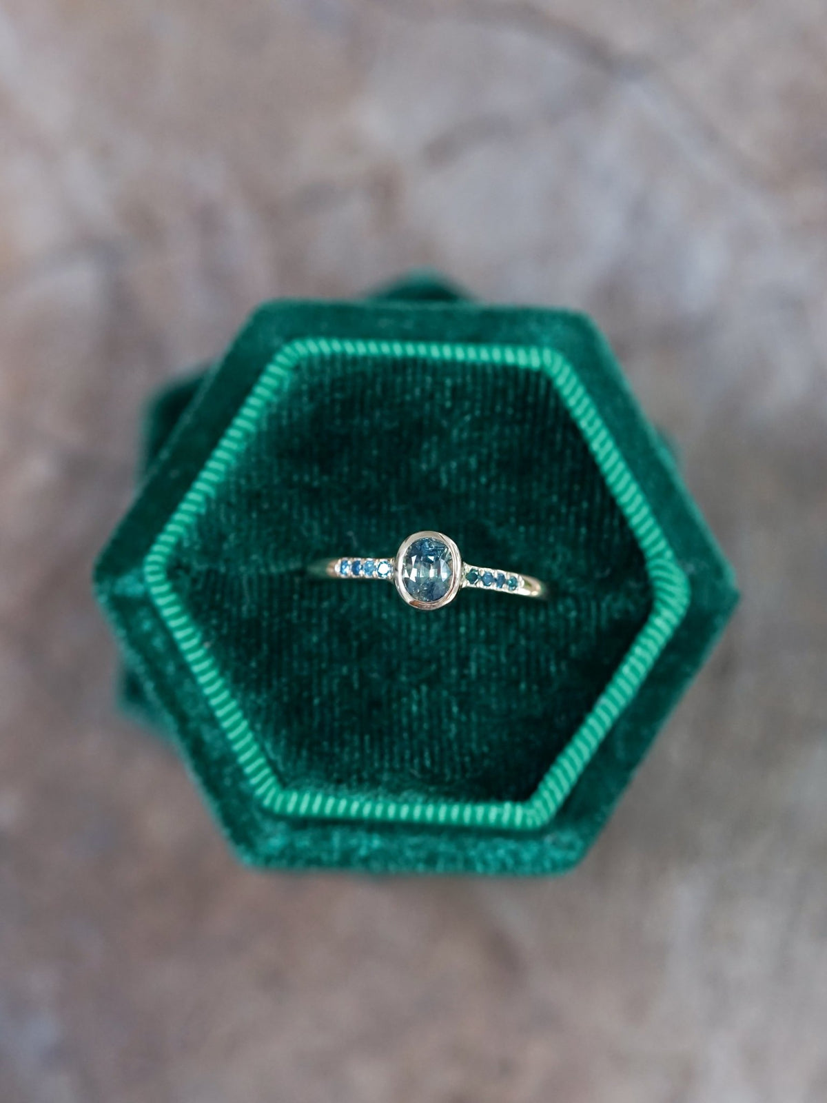Bicolor Sapphire and Blue Diamond Ring in Ethical Gold - Gardens of the Sun | Ethical Jewelry