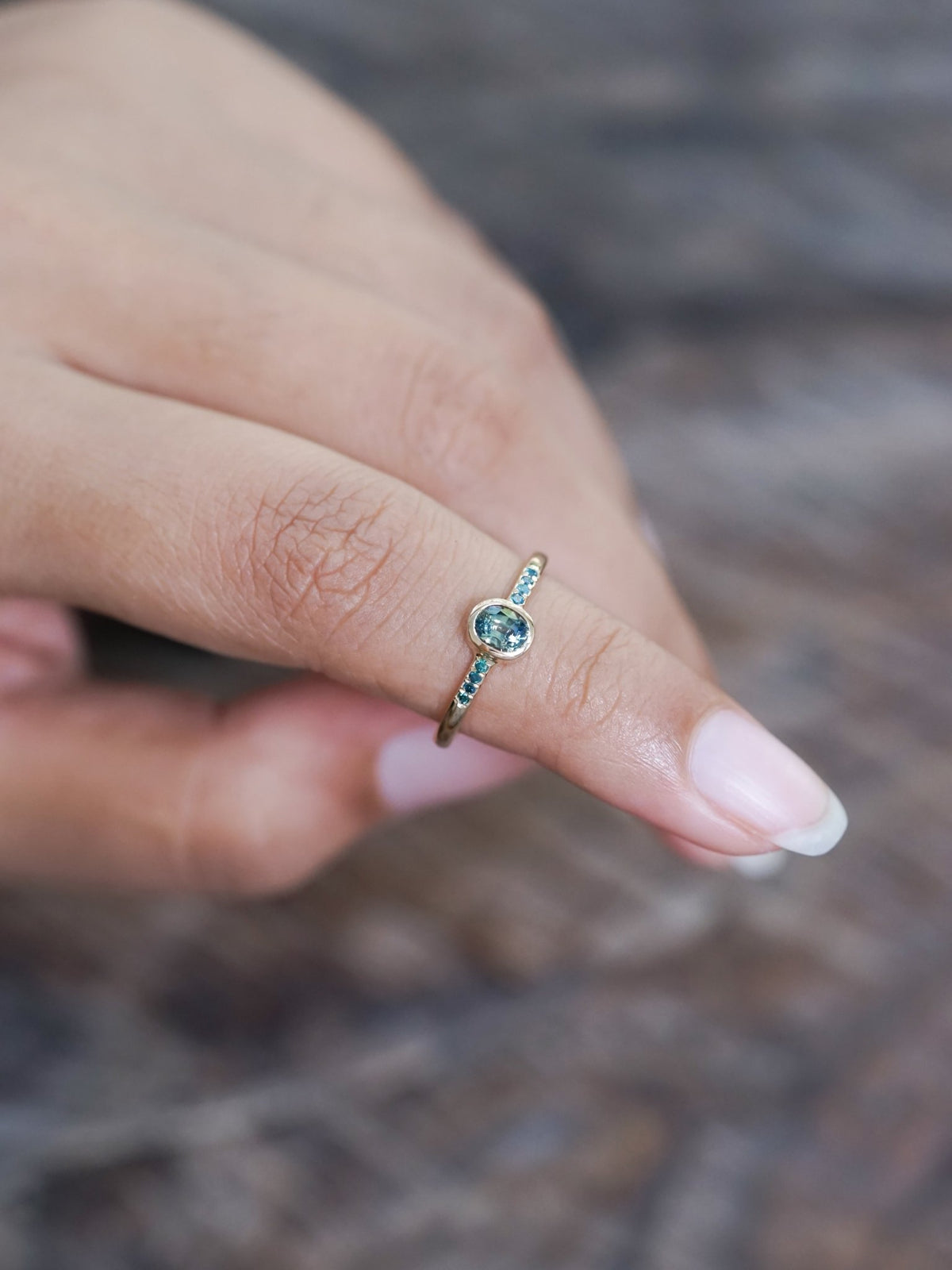Bicolor Sapphire and Blue Diamond Ring in Ethical Gold - Gardens of the Sun | Ethical Jewelry