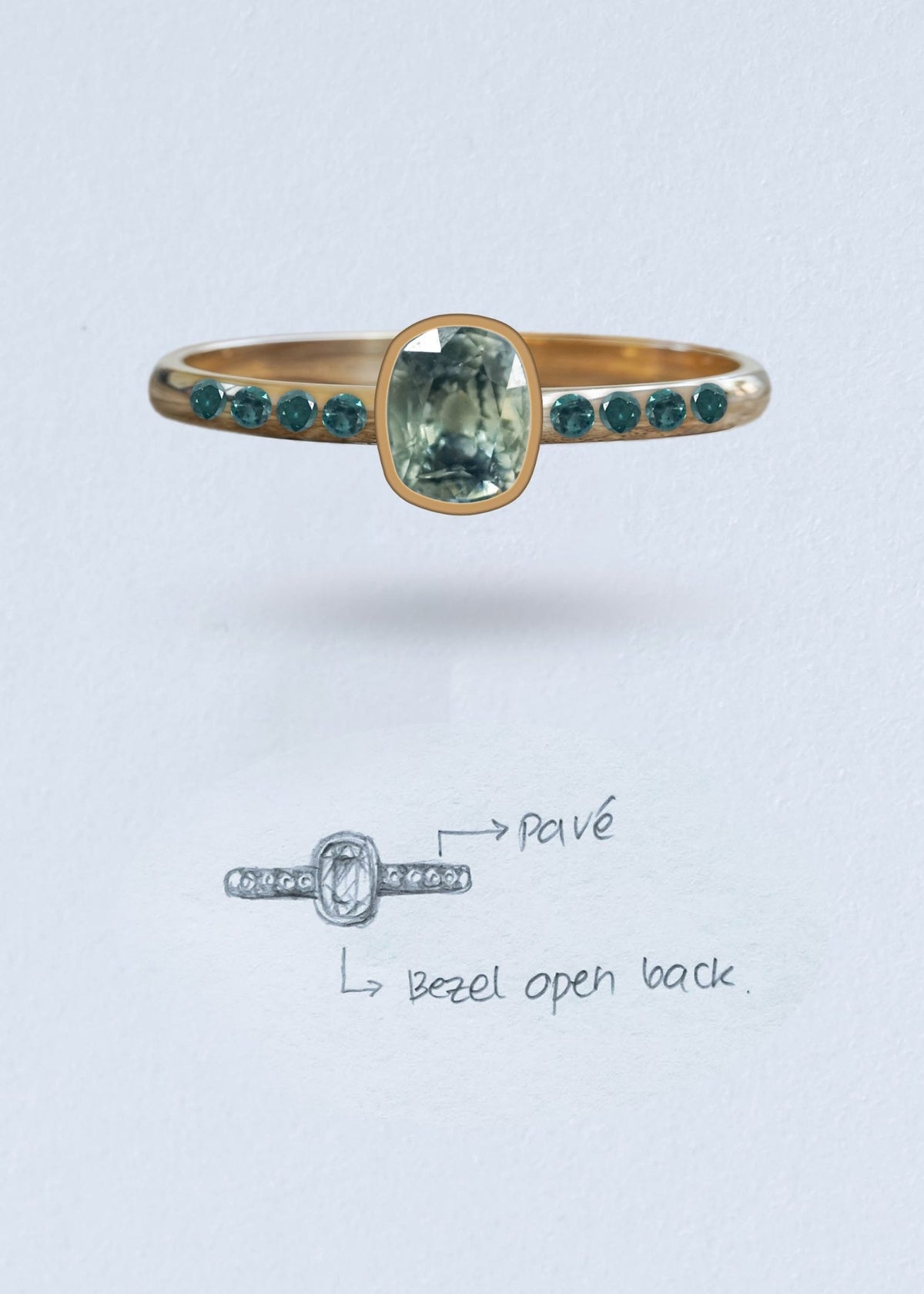 Bicolor Sapphire and Blue Diamond Ring in Ethical Gold - Gardens of the Sun | Ethical Jewelry