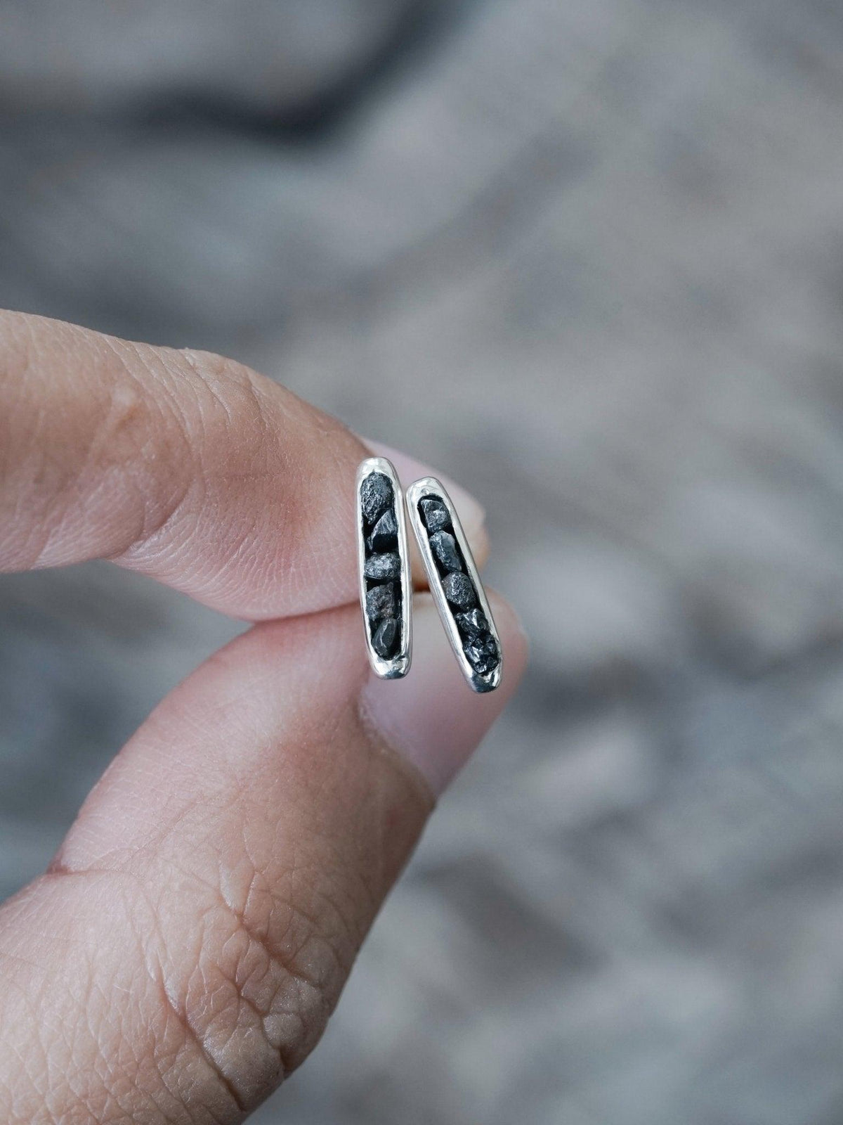 Black Hematite Earrings with Hidden Gems - Gardens of the Sun | Ethical Jewelry