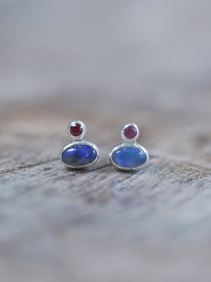 Black Opal and Ruby Earrings - Gardens of the Sun | Ethical Jewelry