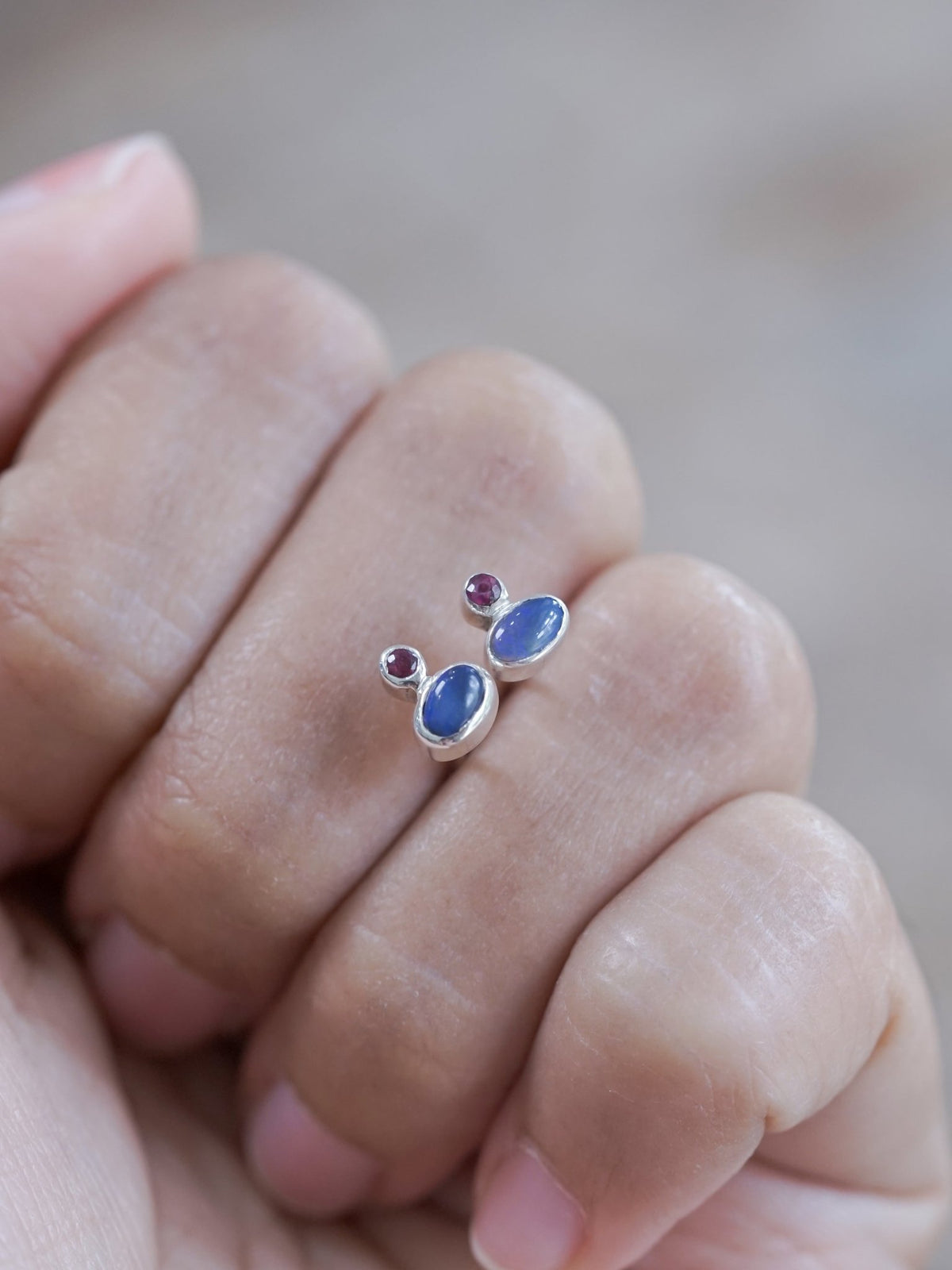 Black Opal and Ruby Earrings - Gardens of the Sun | Ethical Jewelry