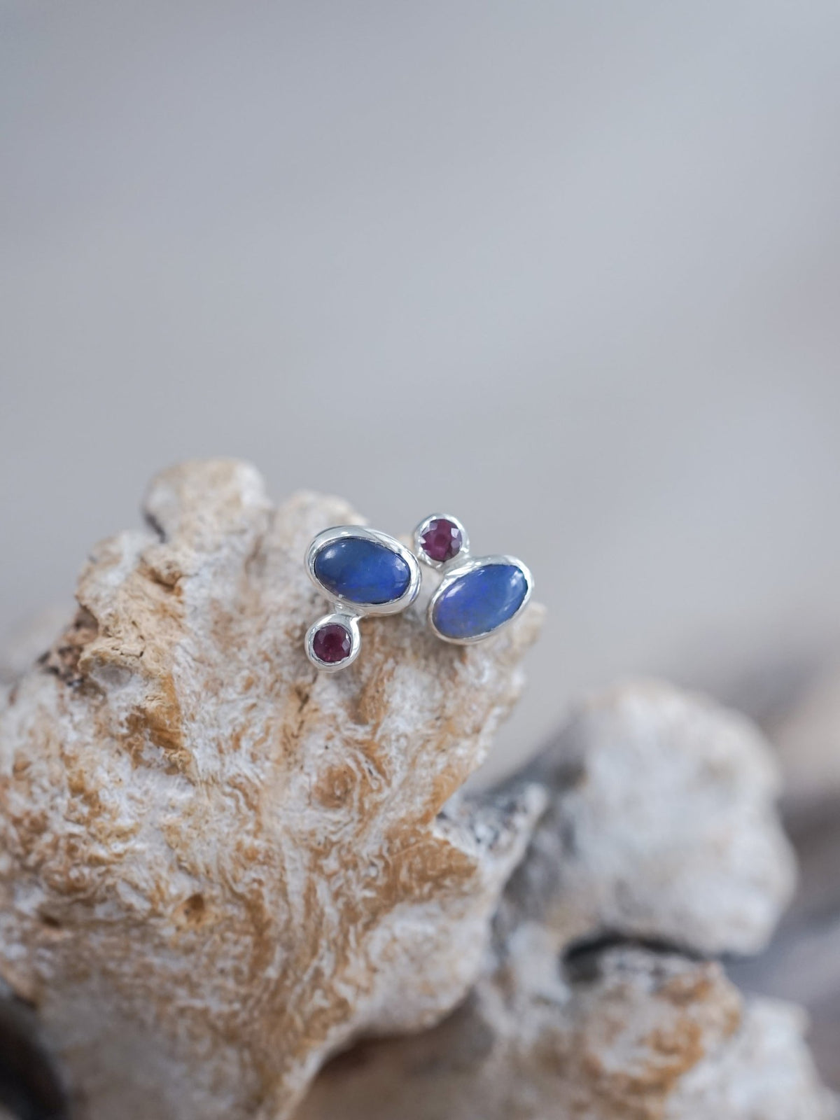 Black Opal and Ruby Earrings - Gardens of the Sun | Ethical Jewelry