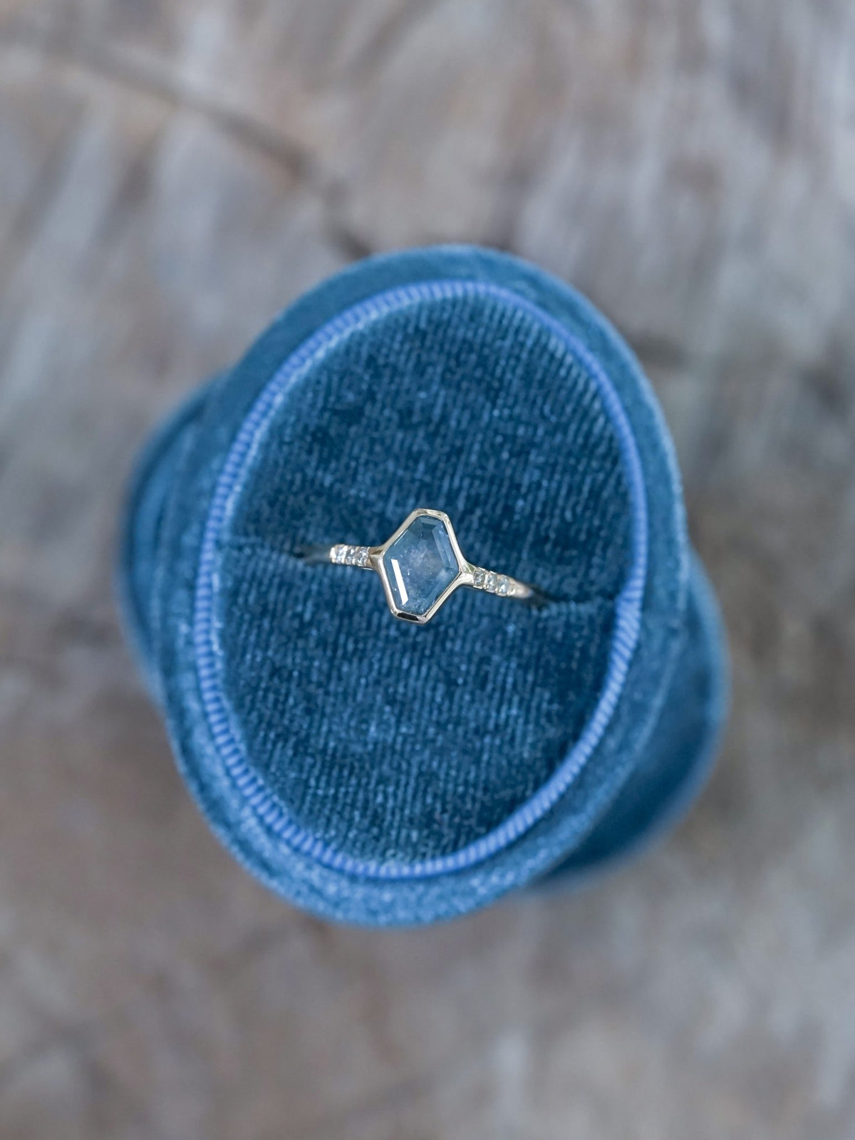 Blue Hexagon Sapphire Ring in Ethical Gold - Gardens of the Sun | Ethical Jewelry