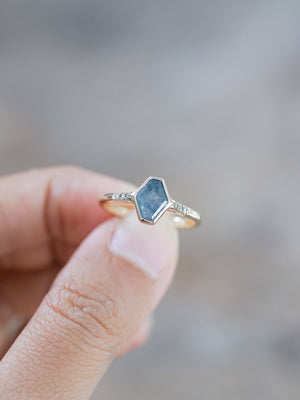 Blue Hexagon Sapphire Ring in Ethical Gold - Gardens of the Sun | Ethical Jewelry