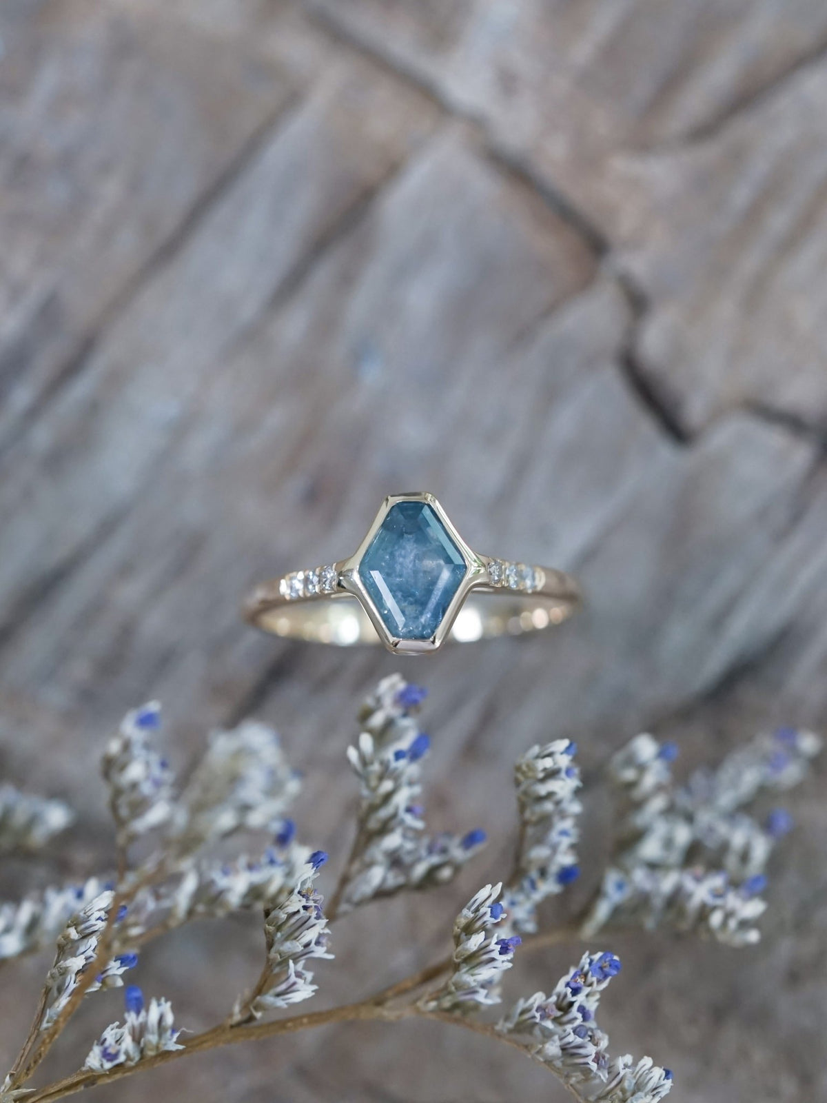 Blue Hexagon Sapphire Ring in Ethical Gold - Gardens of the Sun | Ethical Jewelry