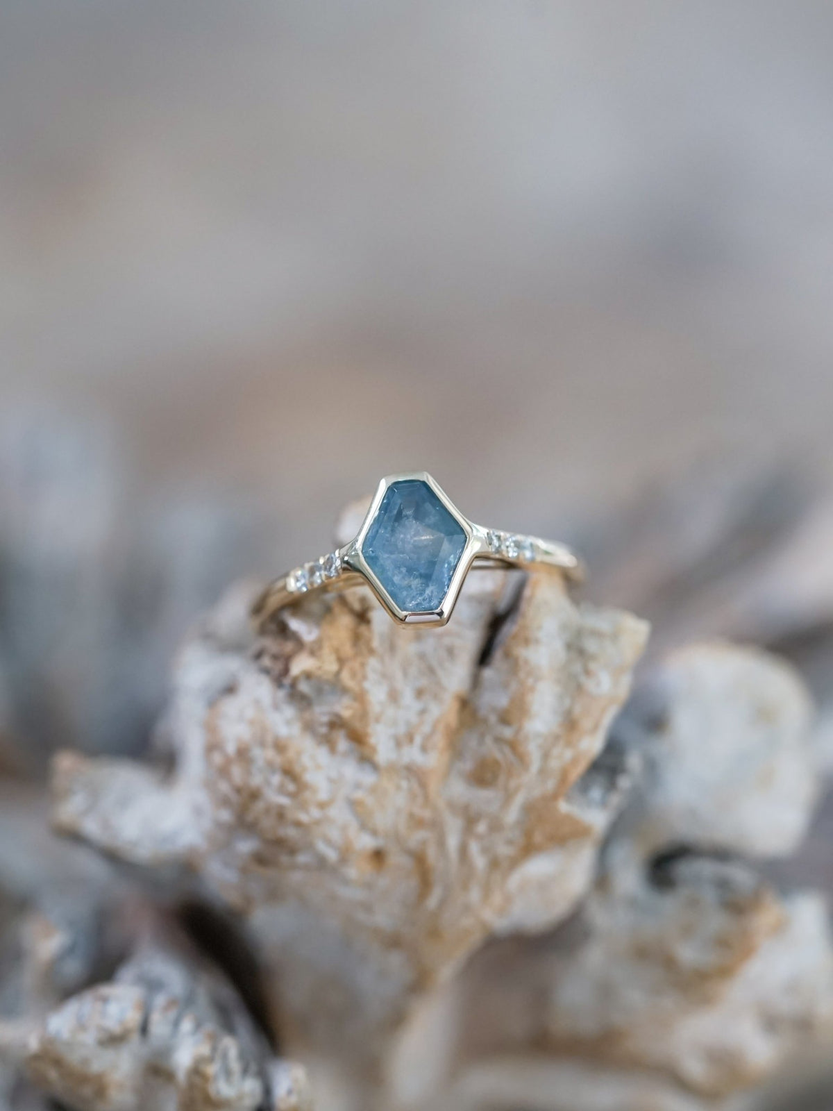 Blue Hexagon Sapphire Ring in Ethical Gold - Gardens of the Sun | Ethical Jewelry