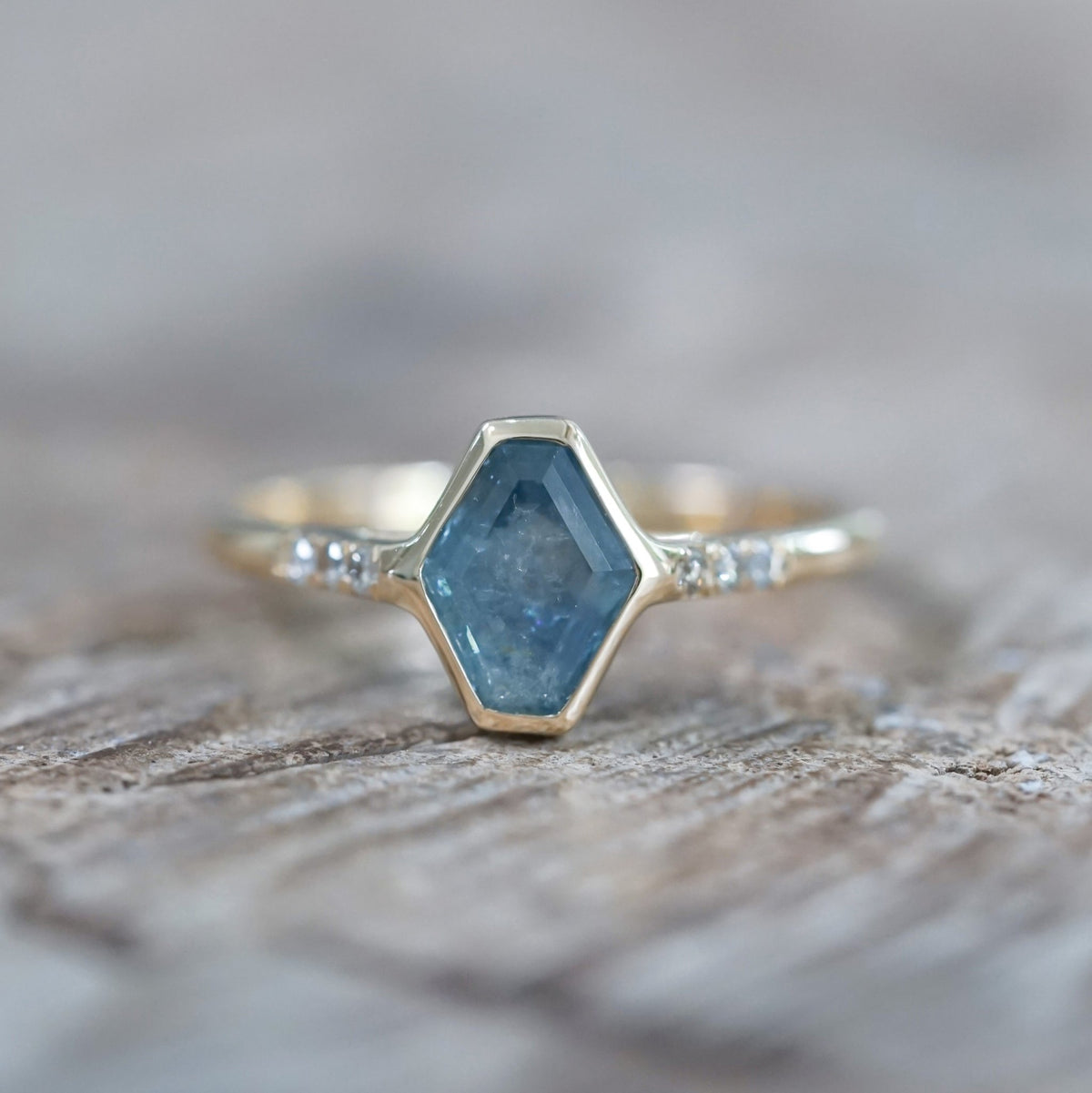 Blue Hexagon Sapphire Ring in Ethical Gold - Gardens of the Sun | Ethical Jewelry