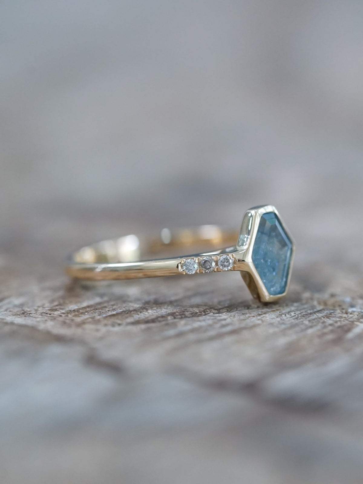 Blue Hexagon Sapphire Ring in Ethical Gold - Gardens of the Sun | Ethical Jewelry