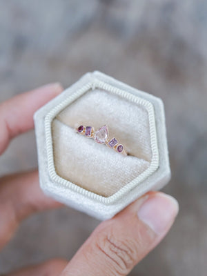 Blush Sapphire and Garnet Ring in Ethical Rose Gold - Gardens of the Sun | Ethical Jewelry