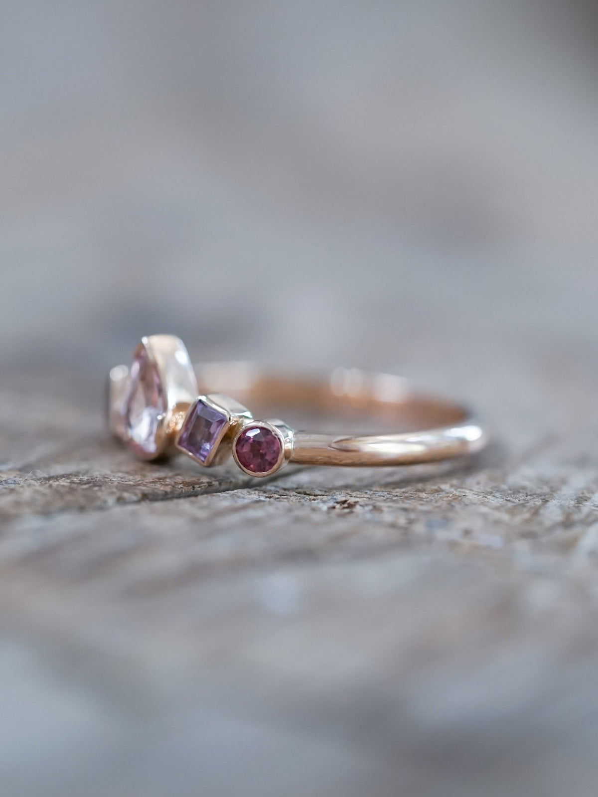 Blush Sapphire and Garnet Ring in Ethical Rose Gold - Gardens of the Sun | Ethical Jewelry