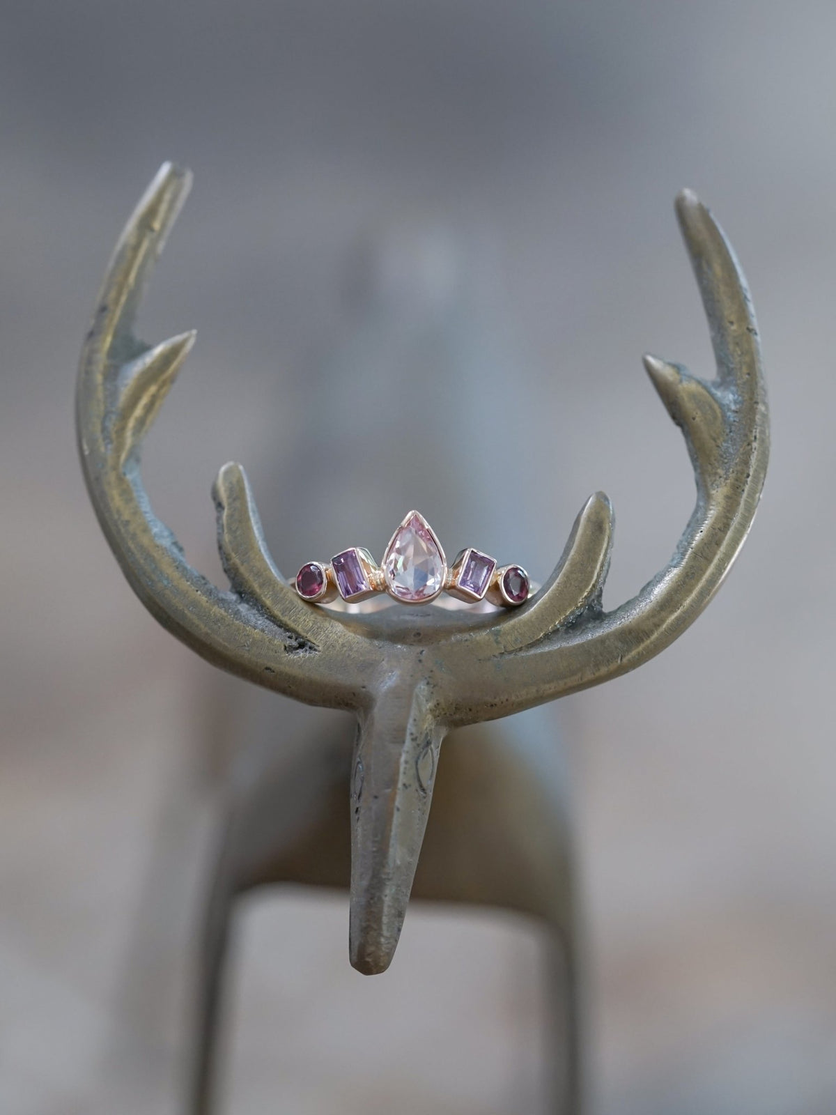 Blush Sapphire and Garnet Ring in Ethical Rose Gold - Gardens of the Sun | Ethical Jewelry