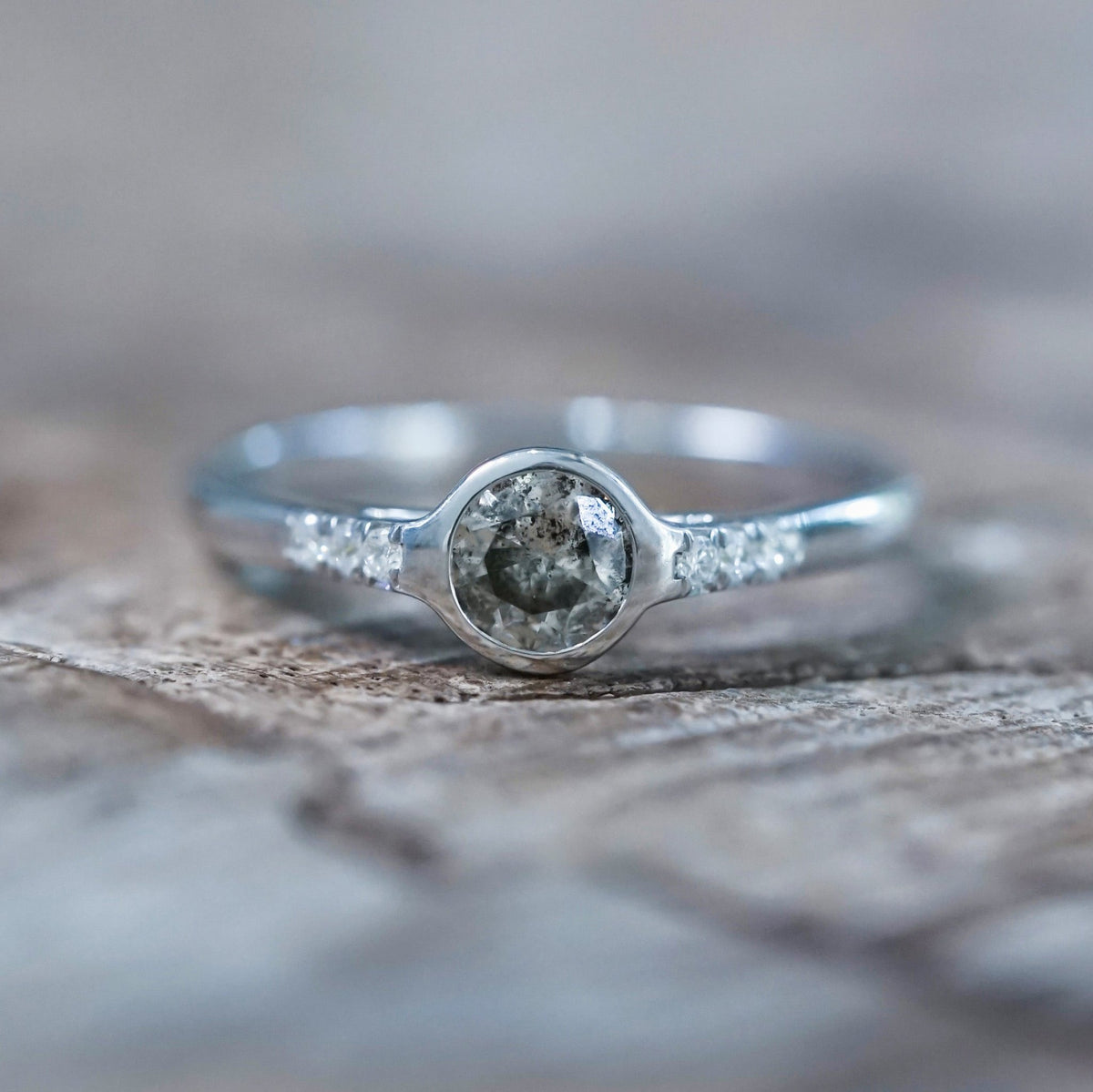 Champagne and Pepper Diamond Ring in White Gold - Gardens of the Sun | Ethical Jewelry