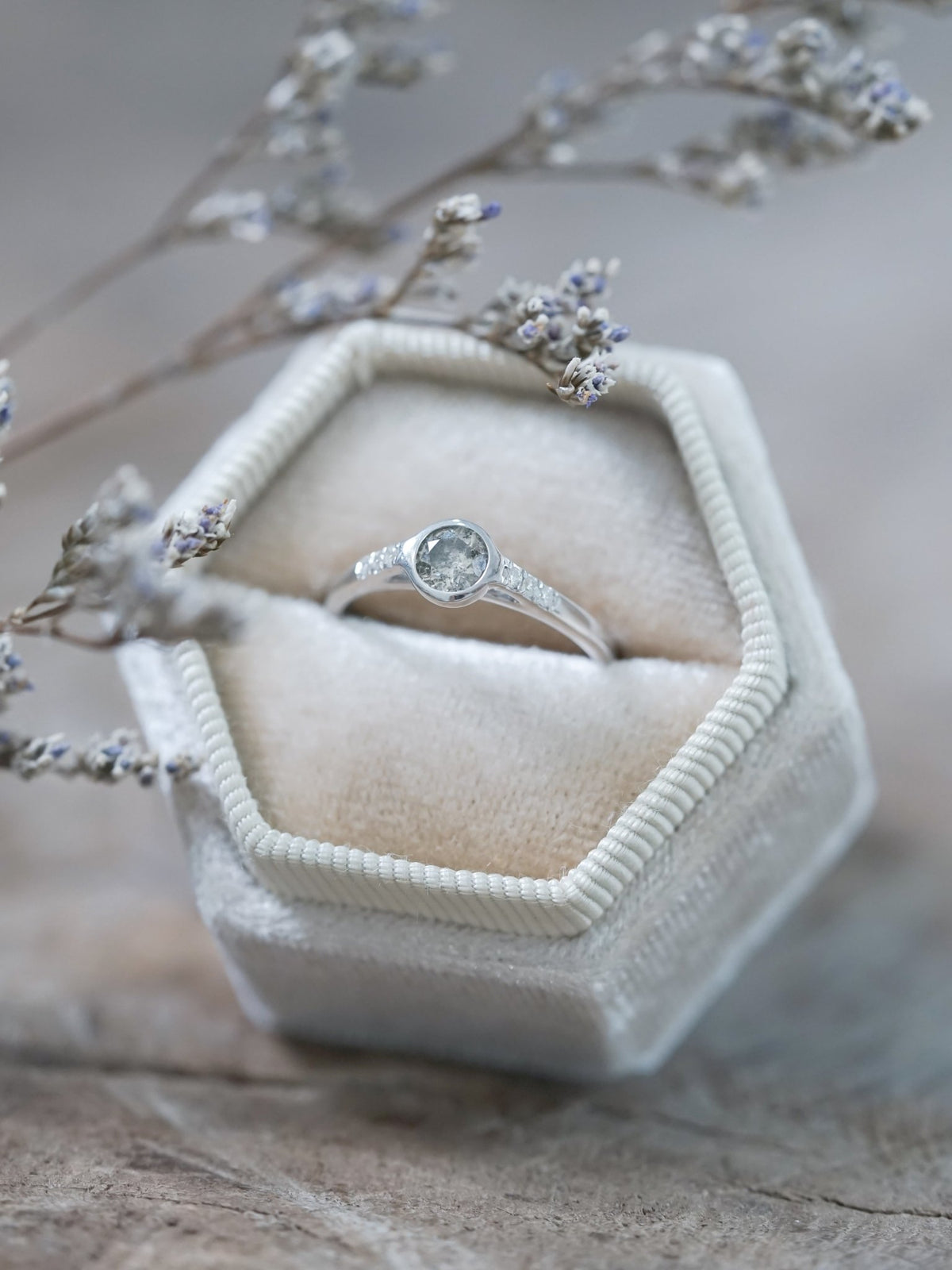 Champagne and Pepper Diamond Ring in White Gold - Gardens of the Sun | Ethical Jewelry