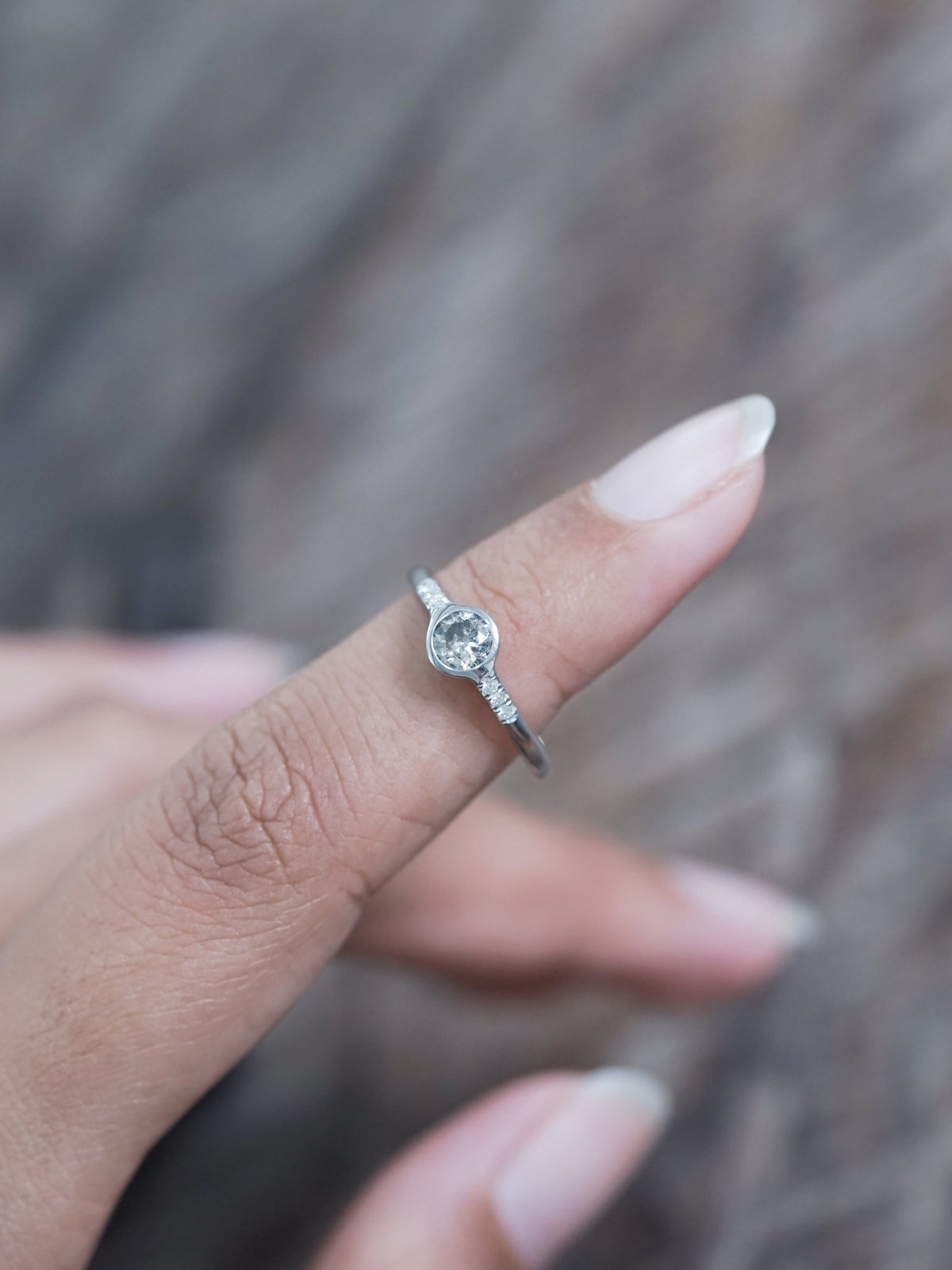 Champagne and Pepper Diamond Ring in White Gold - Gardens of the Sun | Ethical Jewelry