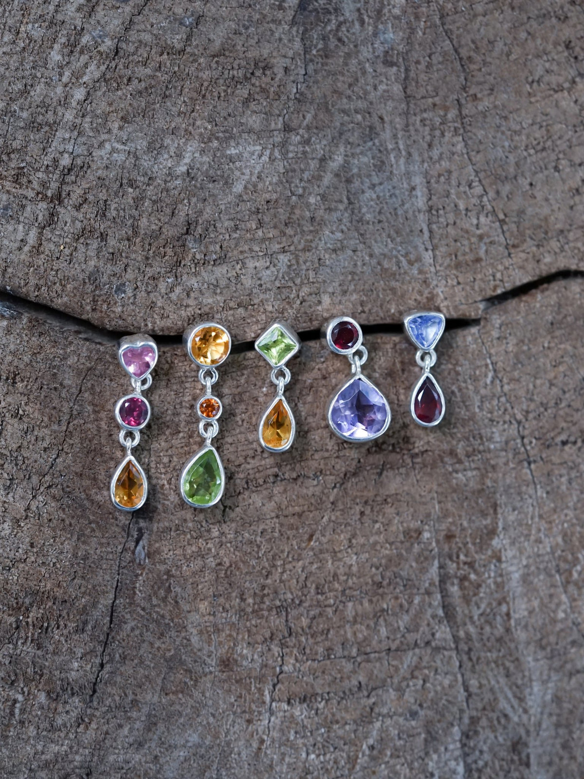 Citrine, Garnet and Peridot Dangling Earrings - Gardens of the Sun | Ethical Jewelry