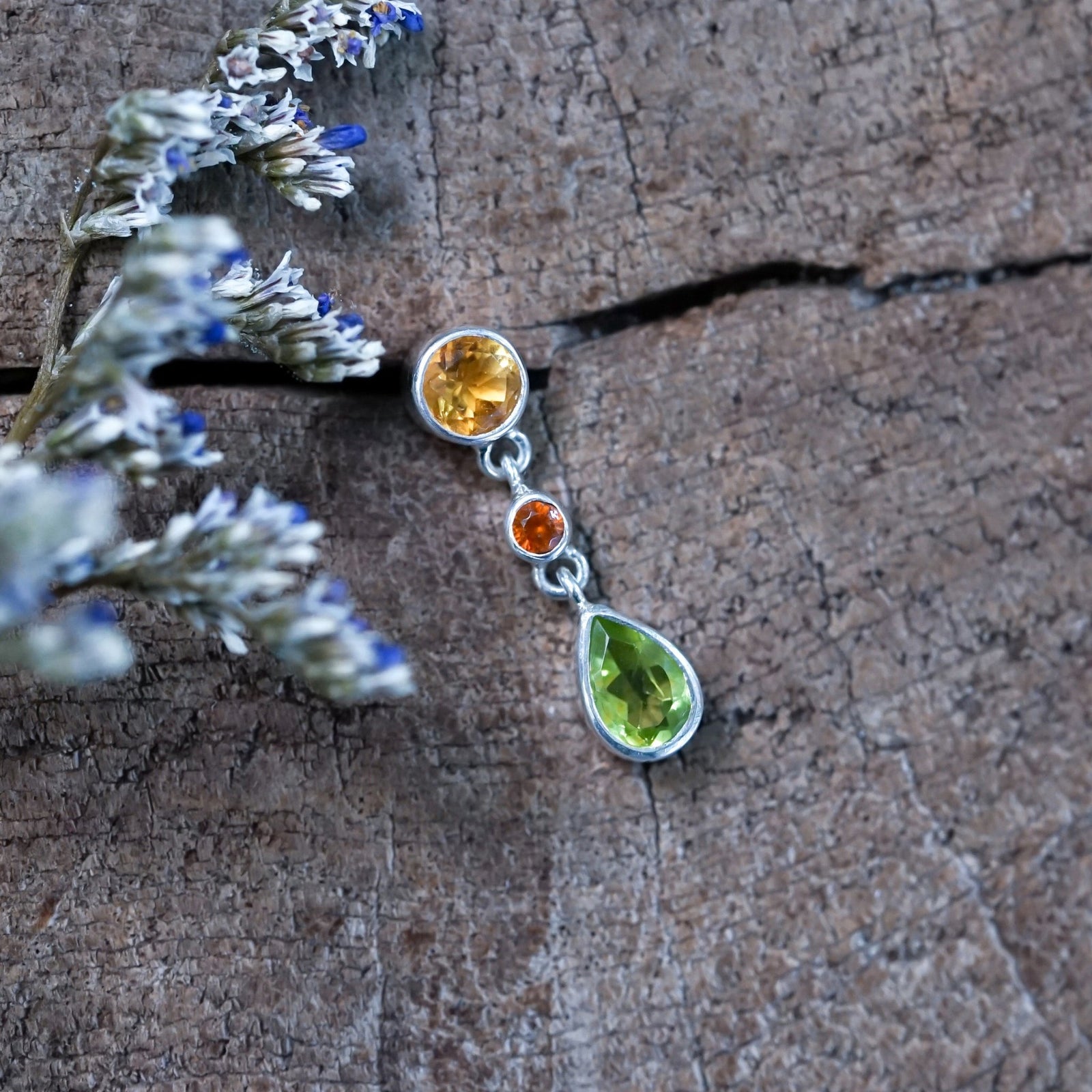 Citrine, Garnet and Peridot Dangling Earrings - Gardens of the Sun | Ethical Jewelry