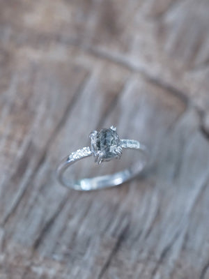 Cushion Cut Salt and Pepper Diamond Ring in White Gold - Gardens of the Sun | Ethical Jewelry