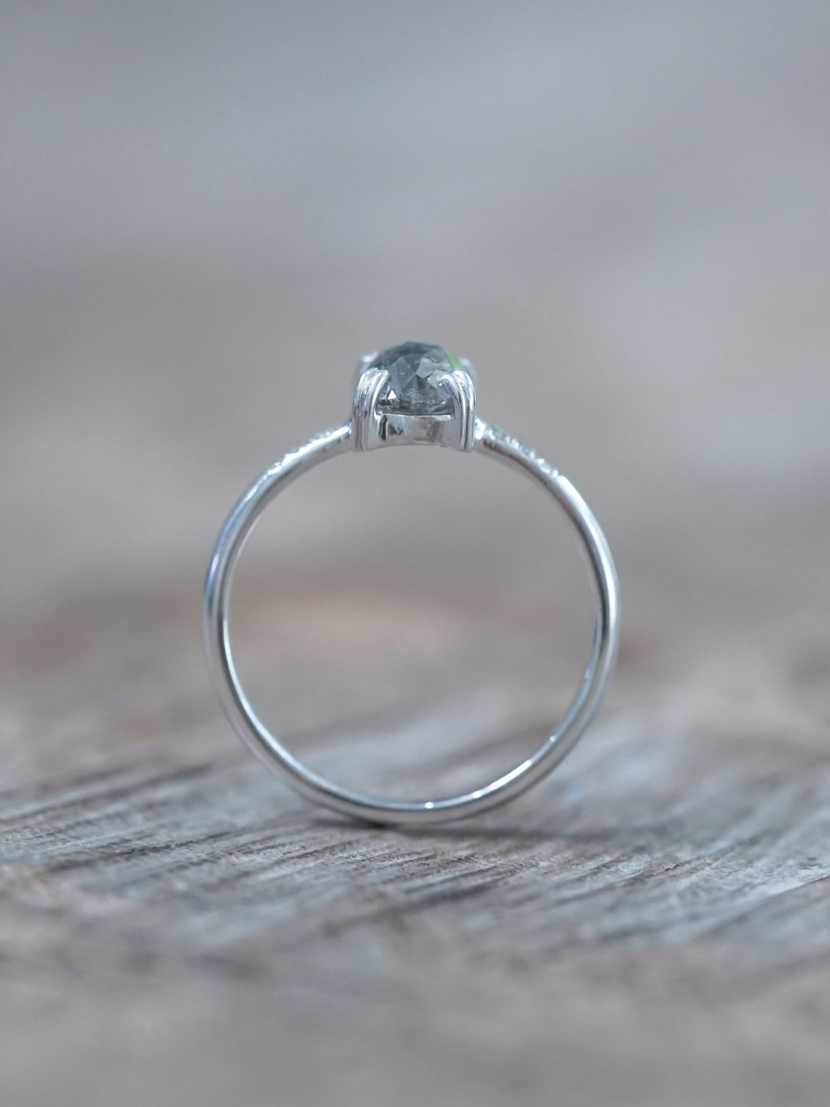 Cushion Cut Salt and Pepper Diamond Ring in White Gold - Gardens of the Sun | Ethical Jewelry