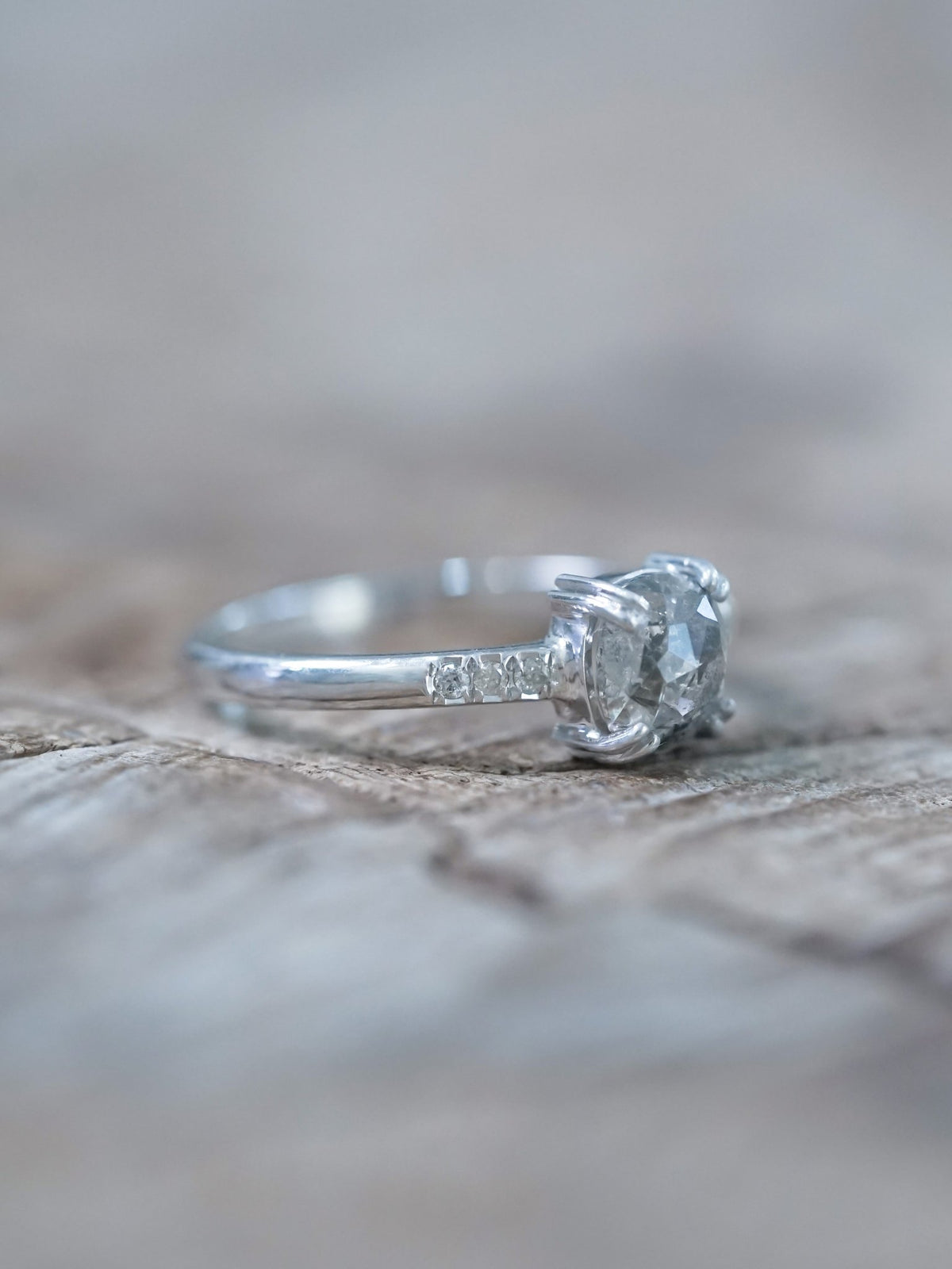 Cushion Cut Salt and Pepper Diamond Ring in White Gold - Gardens of the Sun | Ethical Jewelry