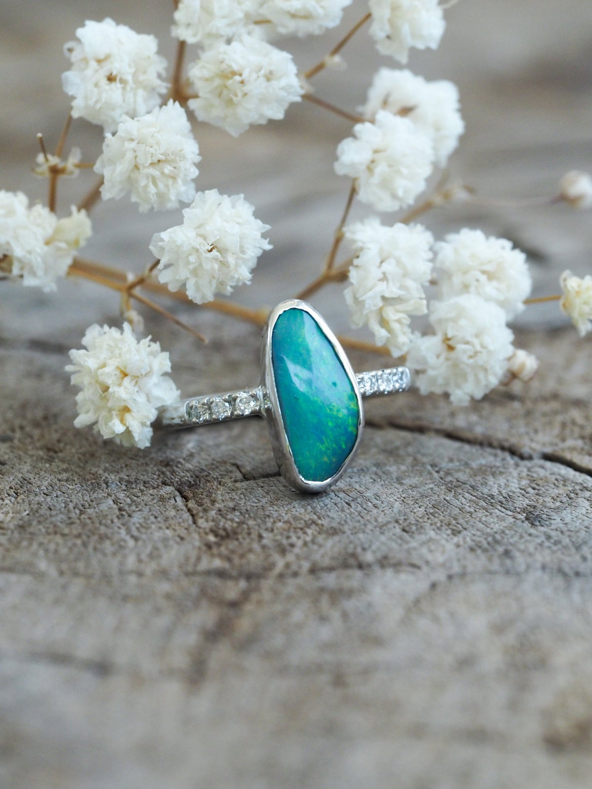 True Colors Australian Opal Ring | Diamond & Black Opal Ring | NIXIN