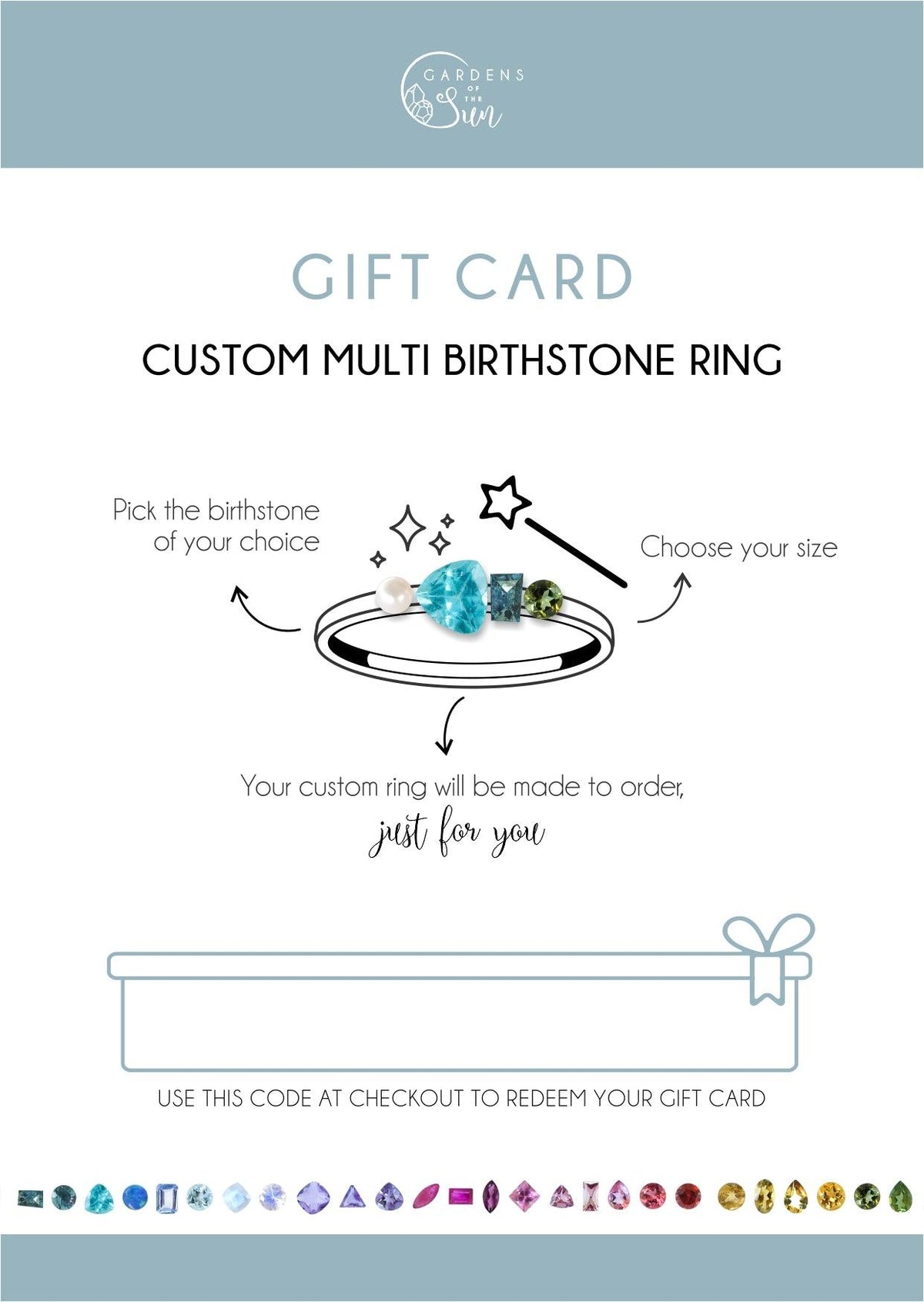 Custom Birthstone Jewelry Gift Card - Gardens of the Sun | Ethical Jewelry