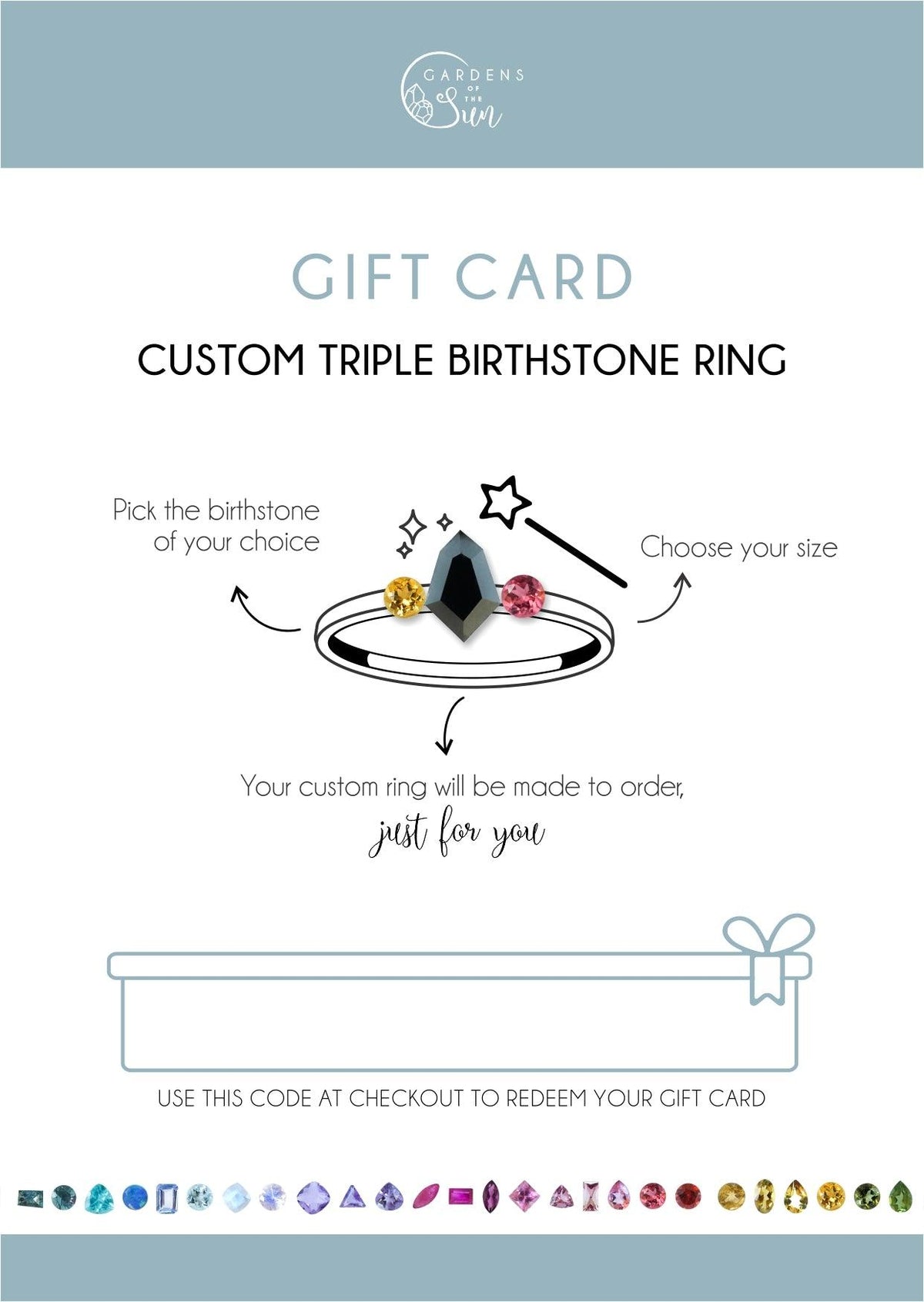Custom Birthstone Jewelry Gift Card - Gardens of the Sun | Ethical Jewelry