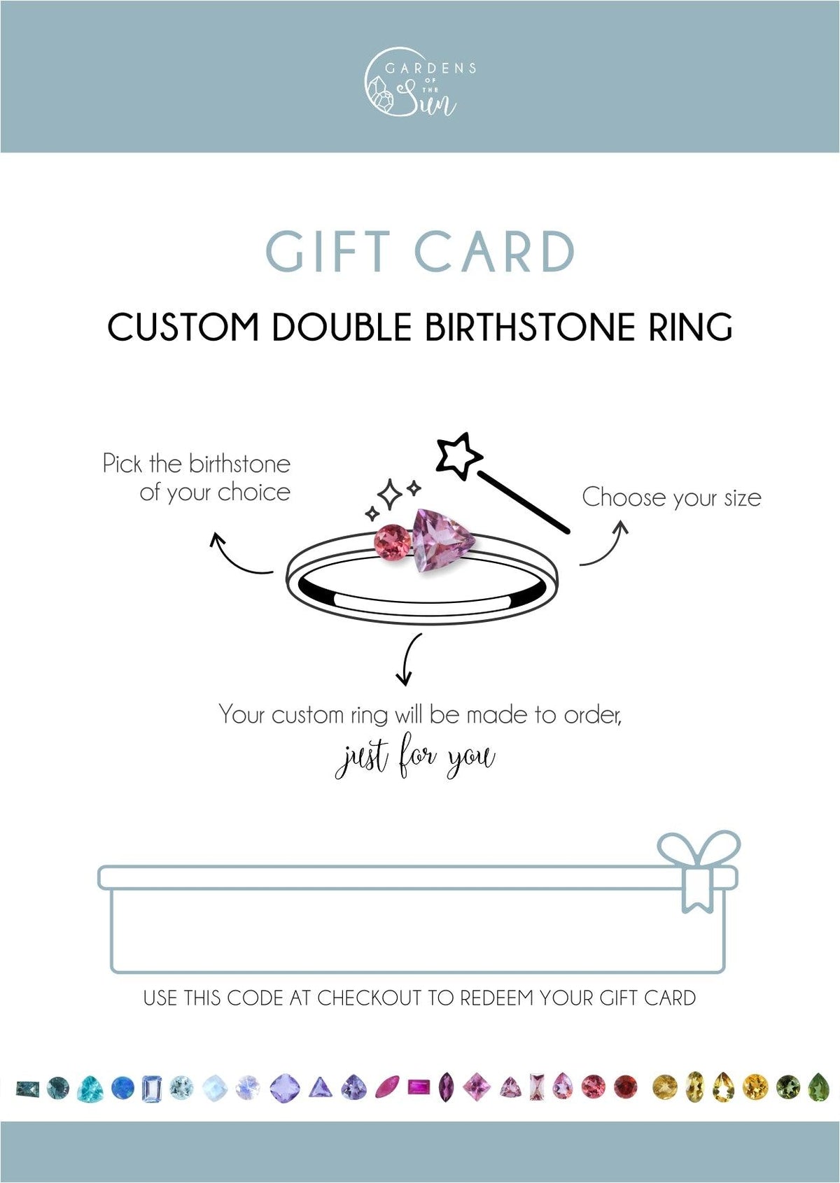 Custom Birthstone Jewelry Gift Card - Gardens of the Sun | Ethical Jewelry