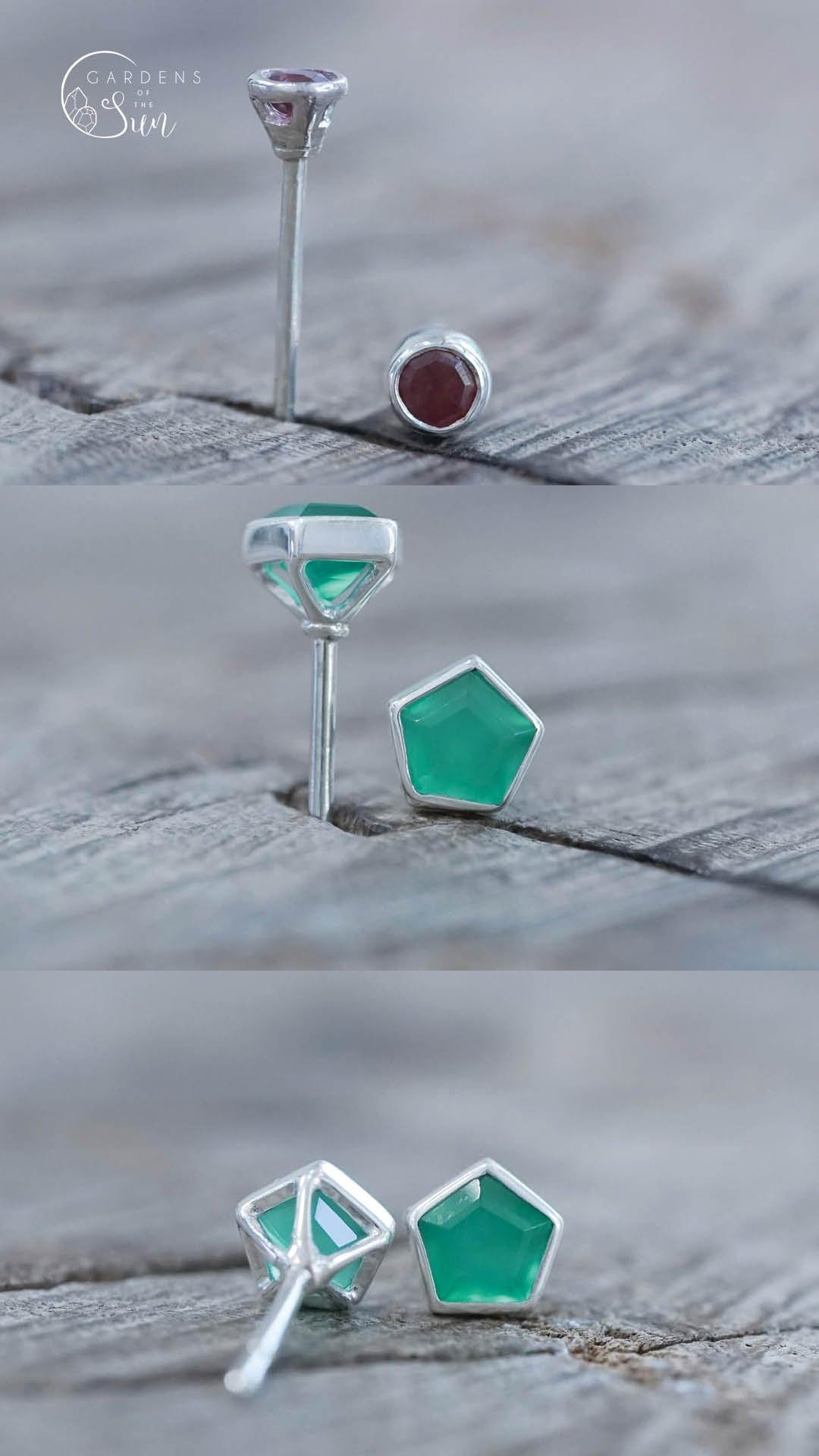 Custom Birthstone Stud Earrings in Silver - Gardens of the Sun | Ethical Jewelry