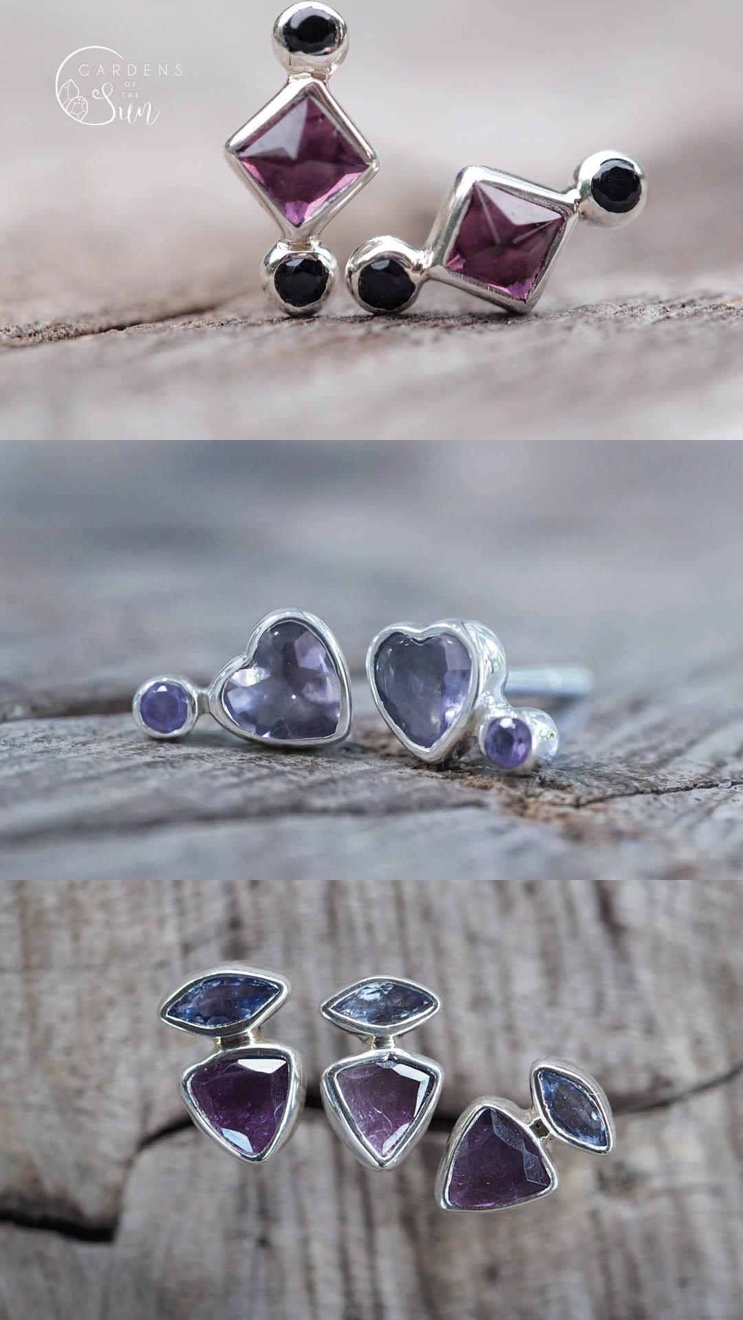 Sine Hoop Earrings in Silver & Amethyst